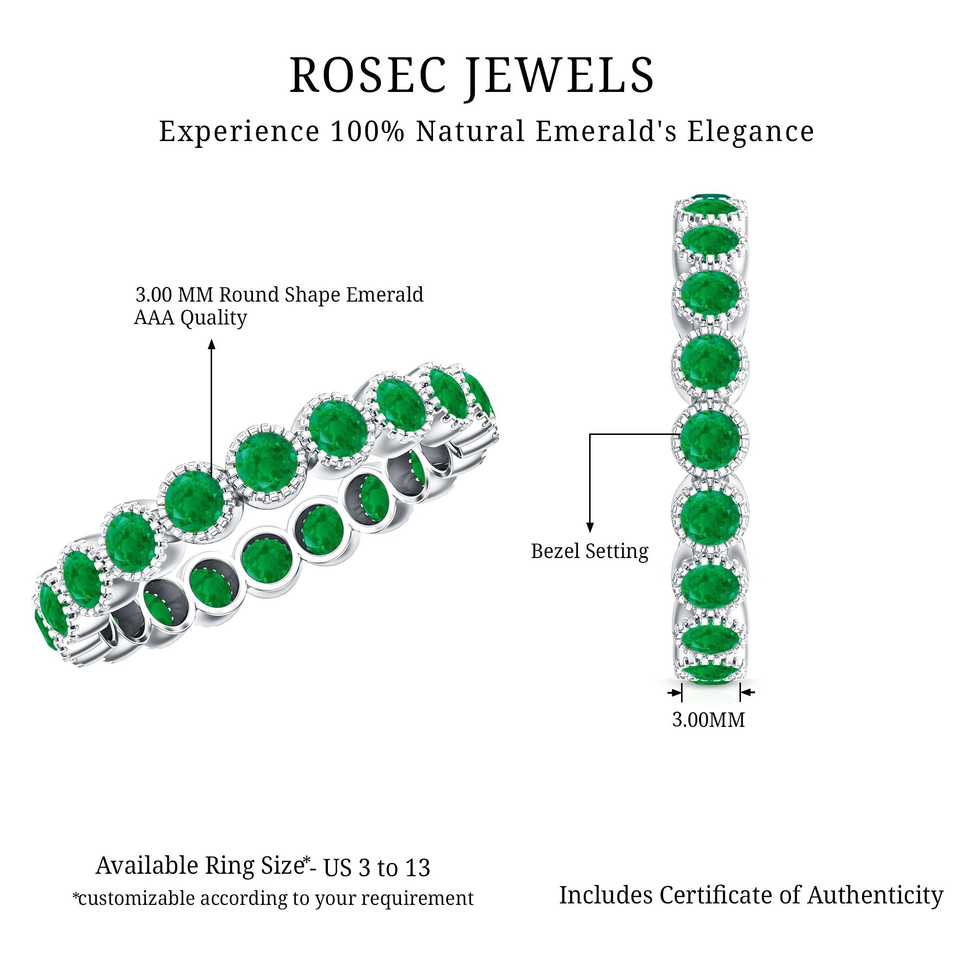 Milgrain Bezel Set Round Emerald Eternity Wedding Band