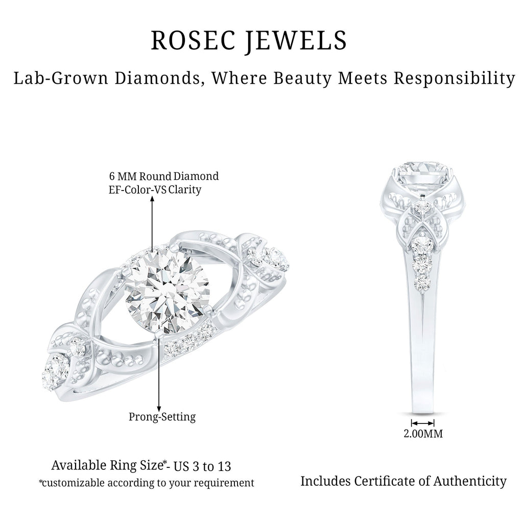Certified 6 MM Lab Grown Diamond Vintage Inspired Engagement Ring