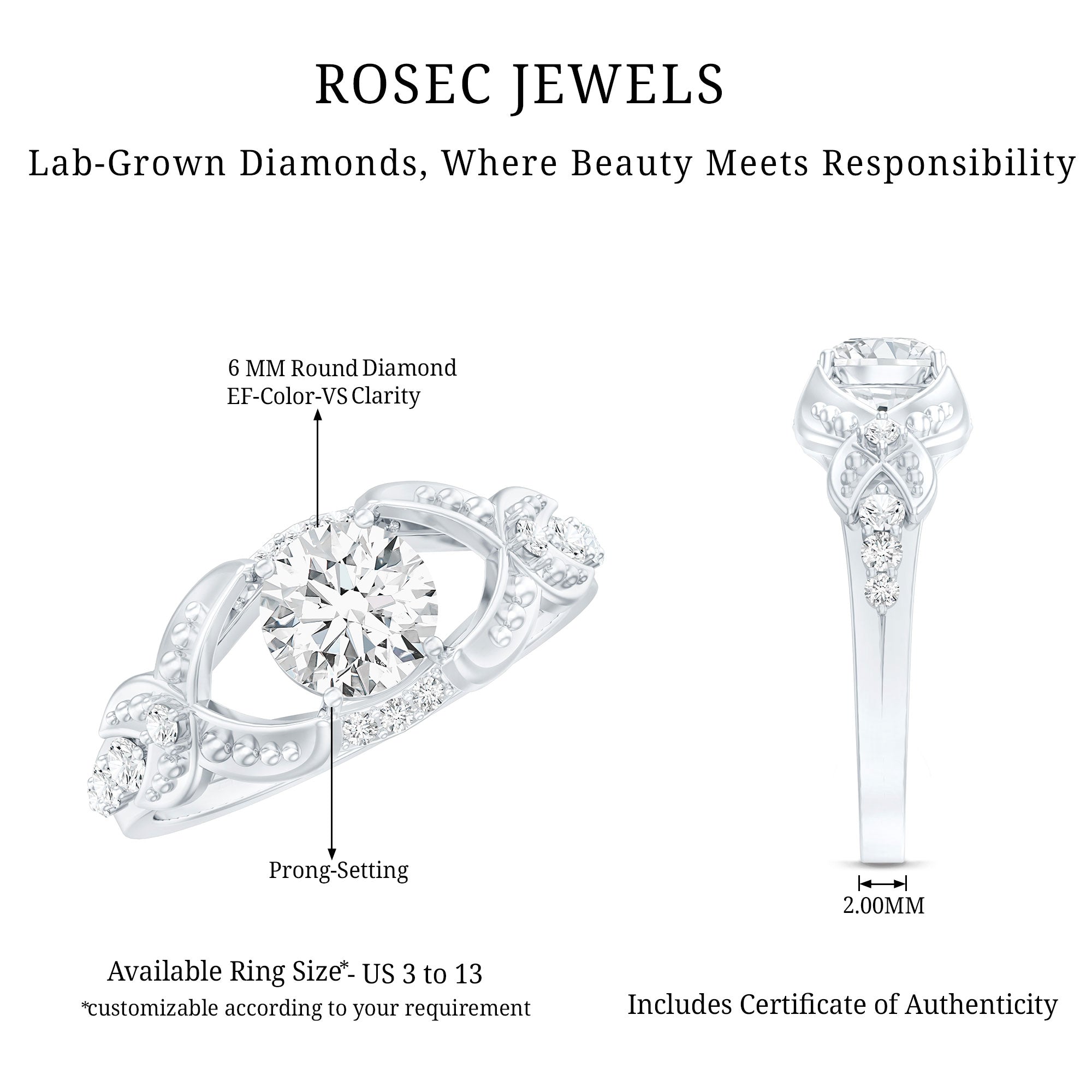 Certified 6 MM Lab Grown Diamond Vintage Inspired Engagement Ring