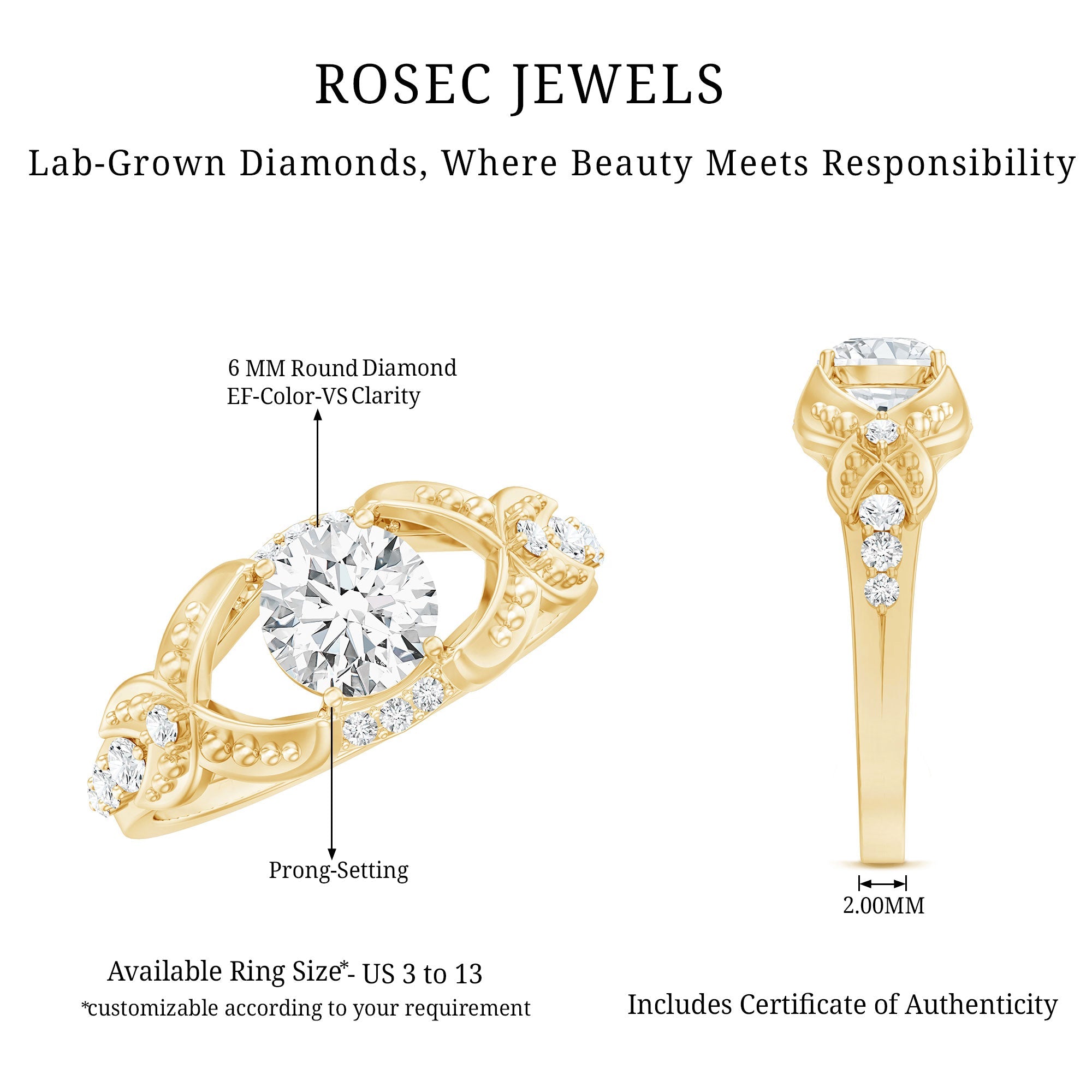 Certified 6 MM Lab Grown Diamond Vintage Inspired Engagement Ring