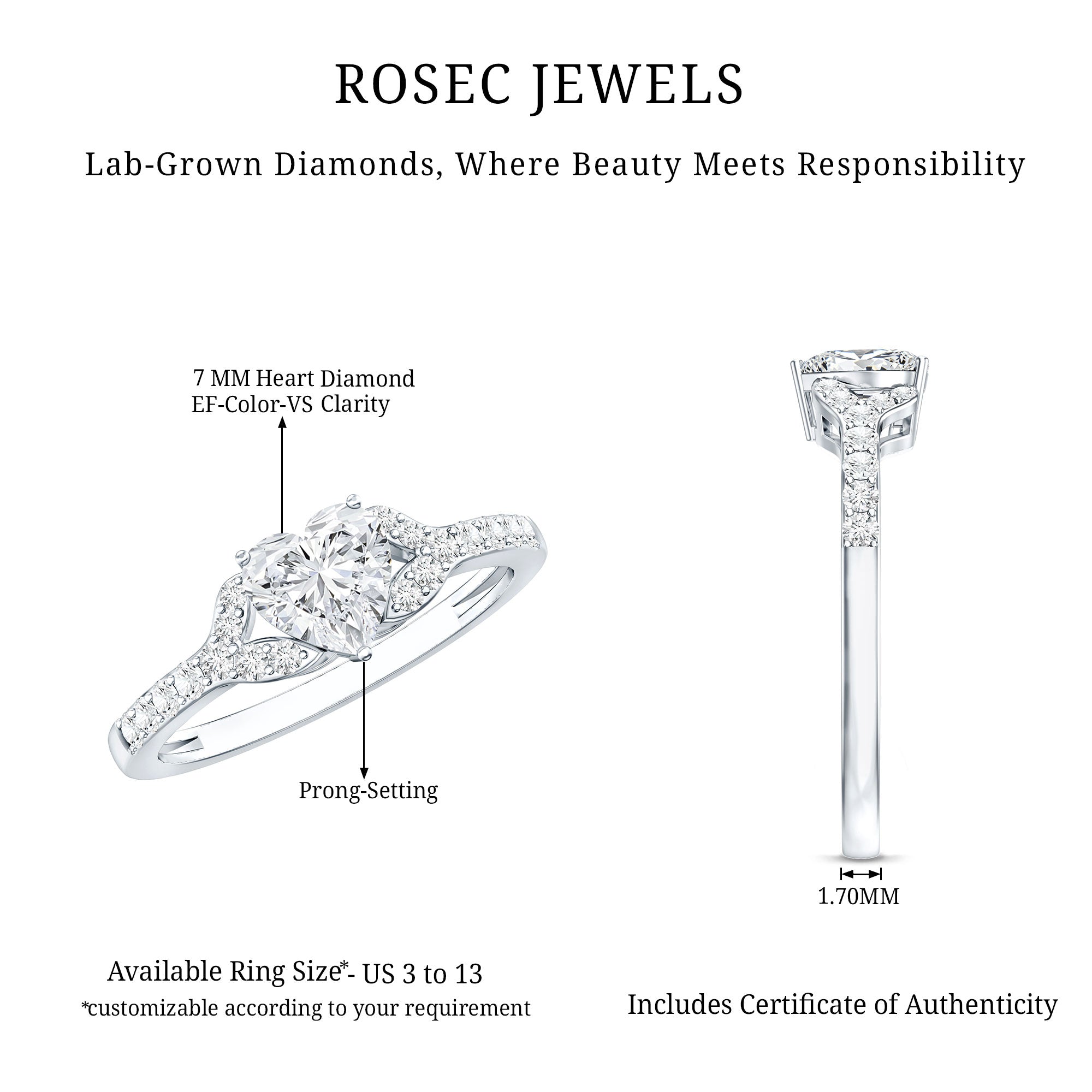 Certified 7mm Diamond Heart Solitaire Ring For Her