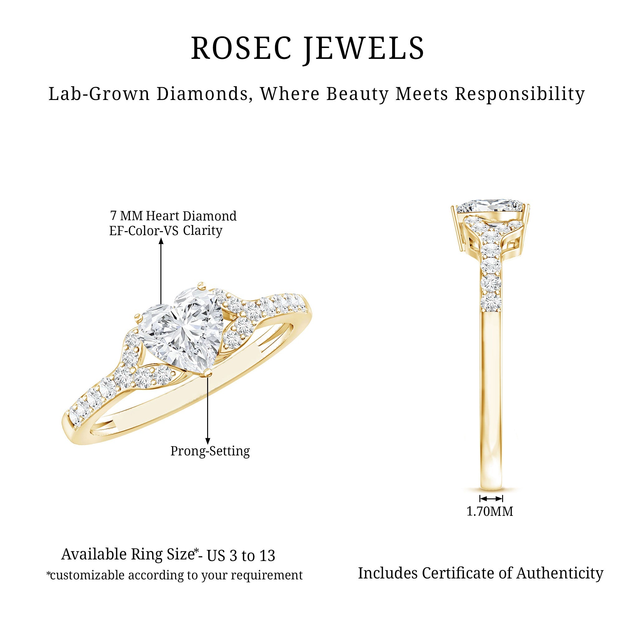 Certified 7mm Diamond Heart Solitaire Ring For Her