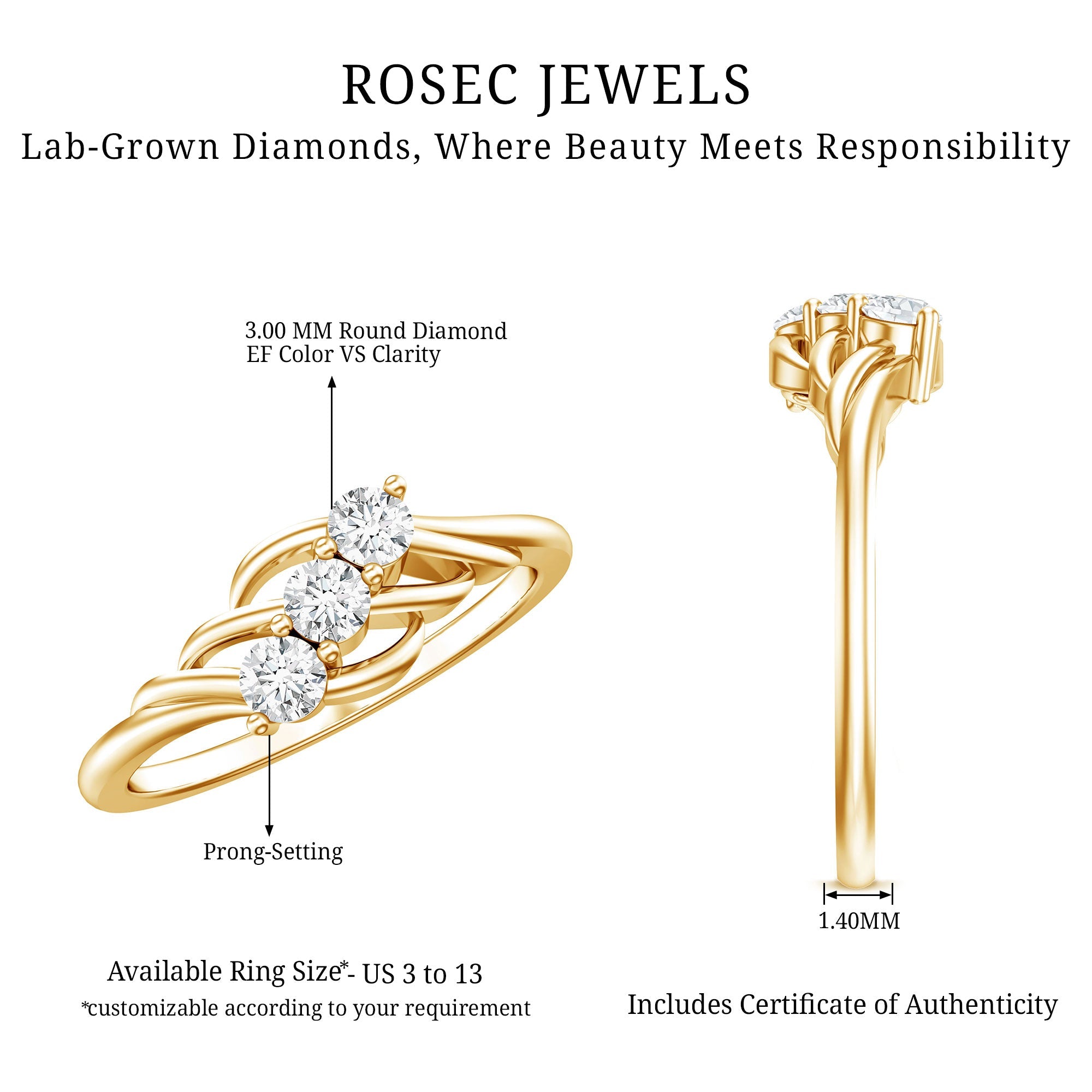 Certified Lab Grown Diamond Three Stone Proposal Ring