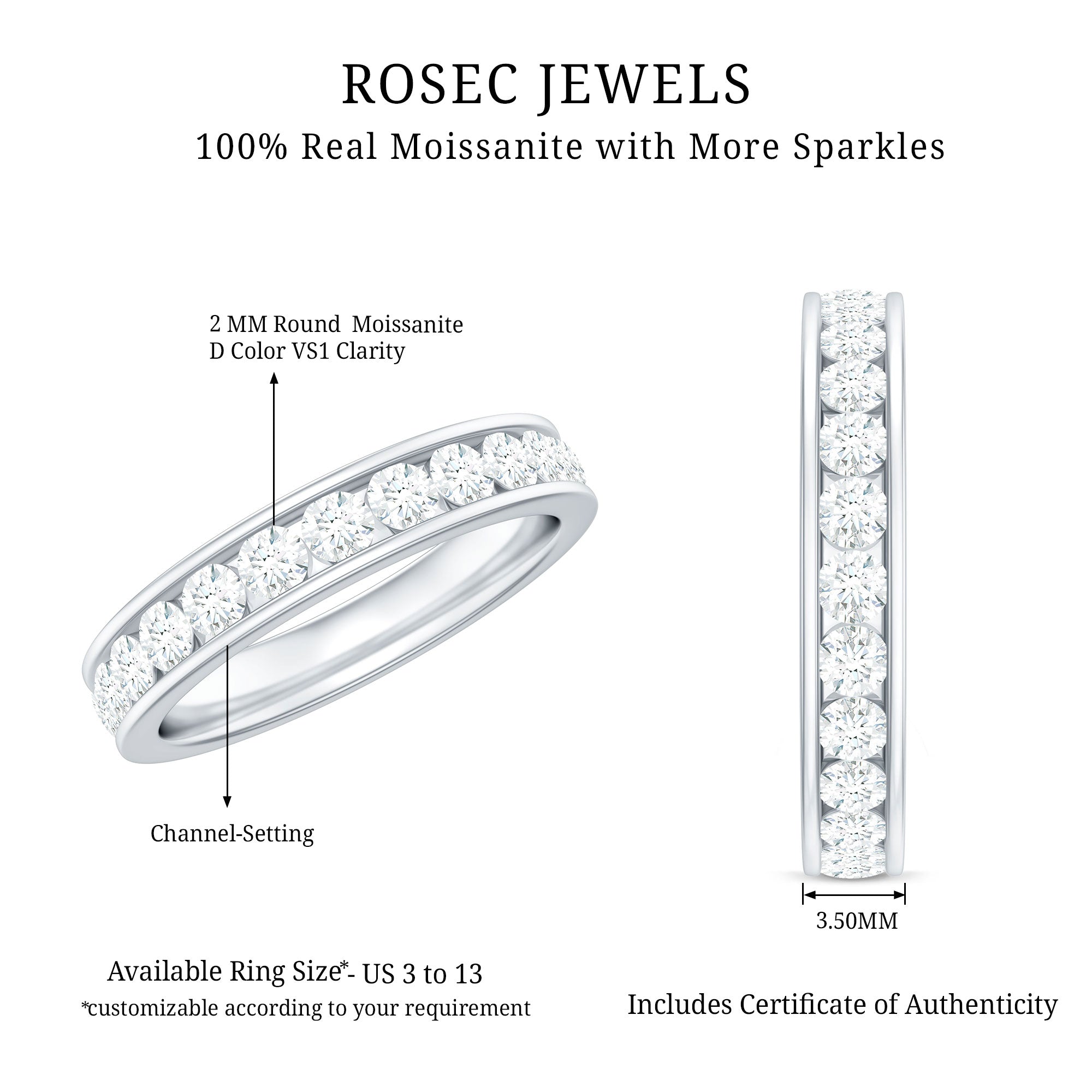 Channel Set Moissanite Eternity Band for women