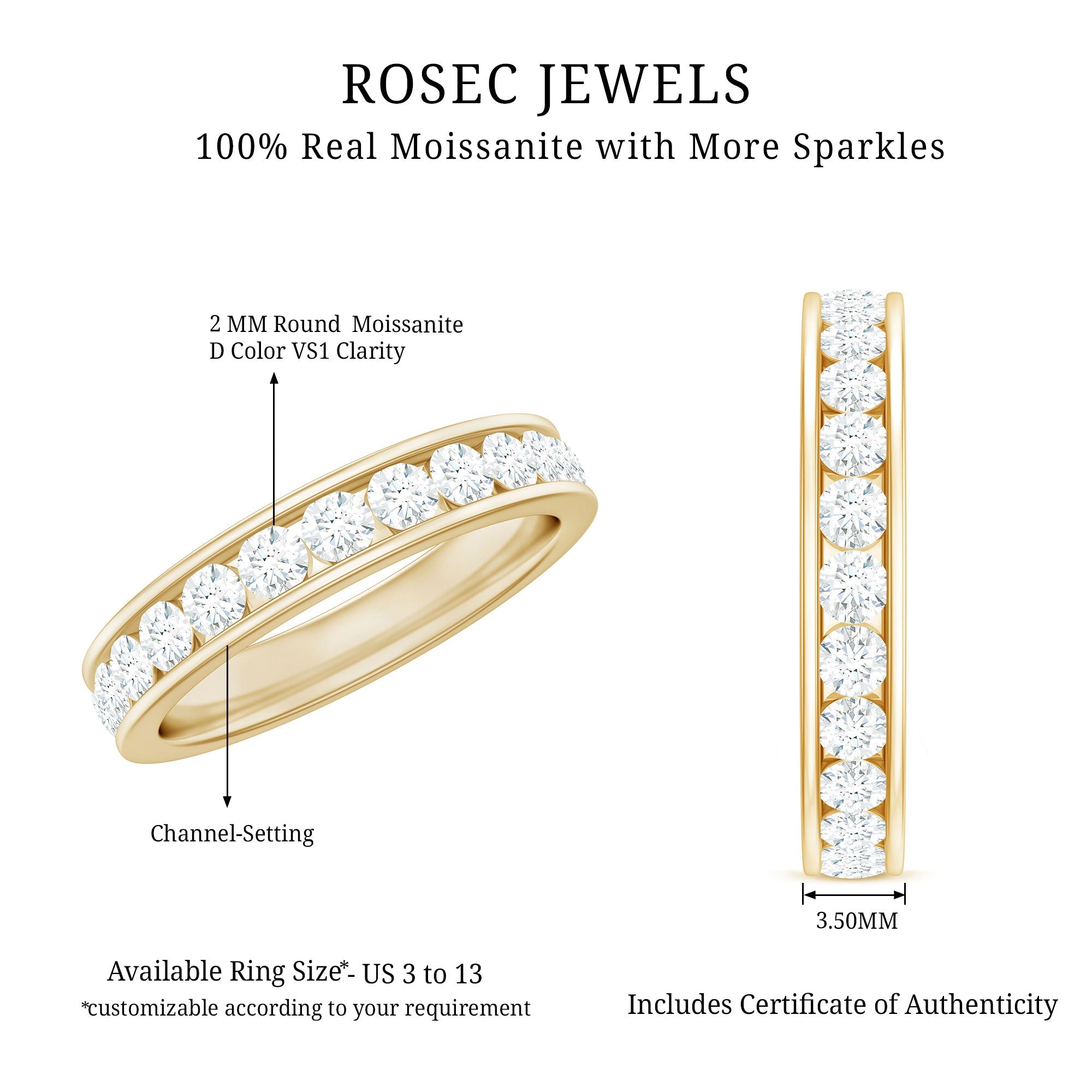 Channel Set Moissanite Eternity Band for women