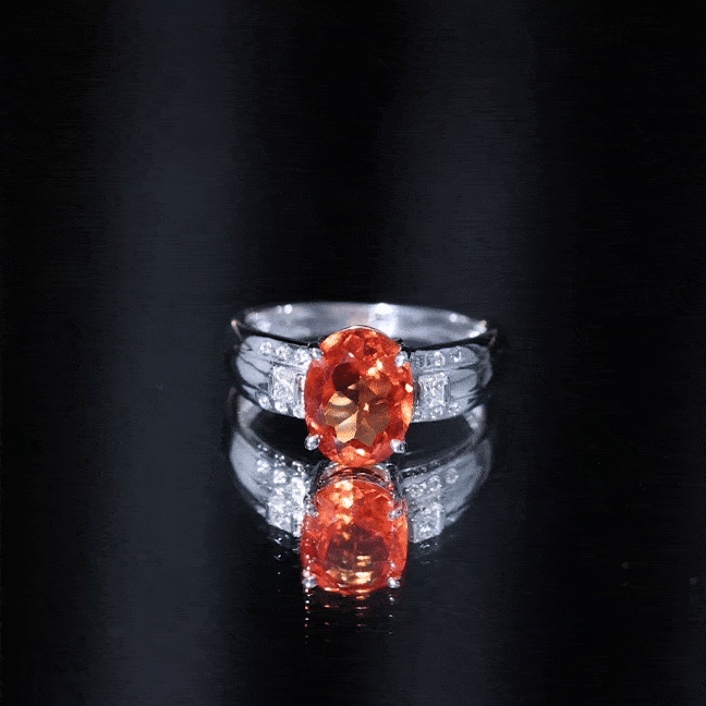 4 Carat Oval Lab Grown Orange Sapphire Statement Engagement Ring with Diamond