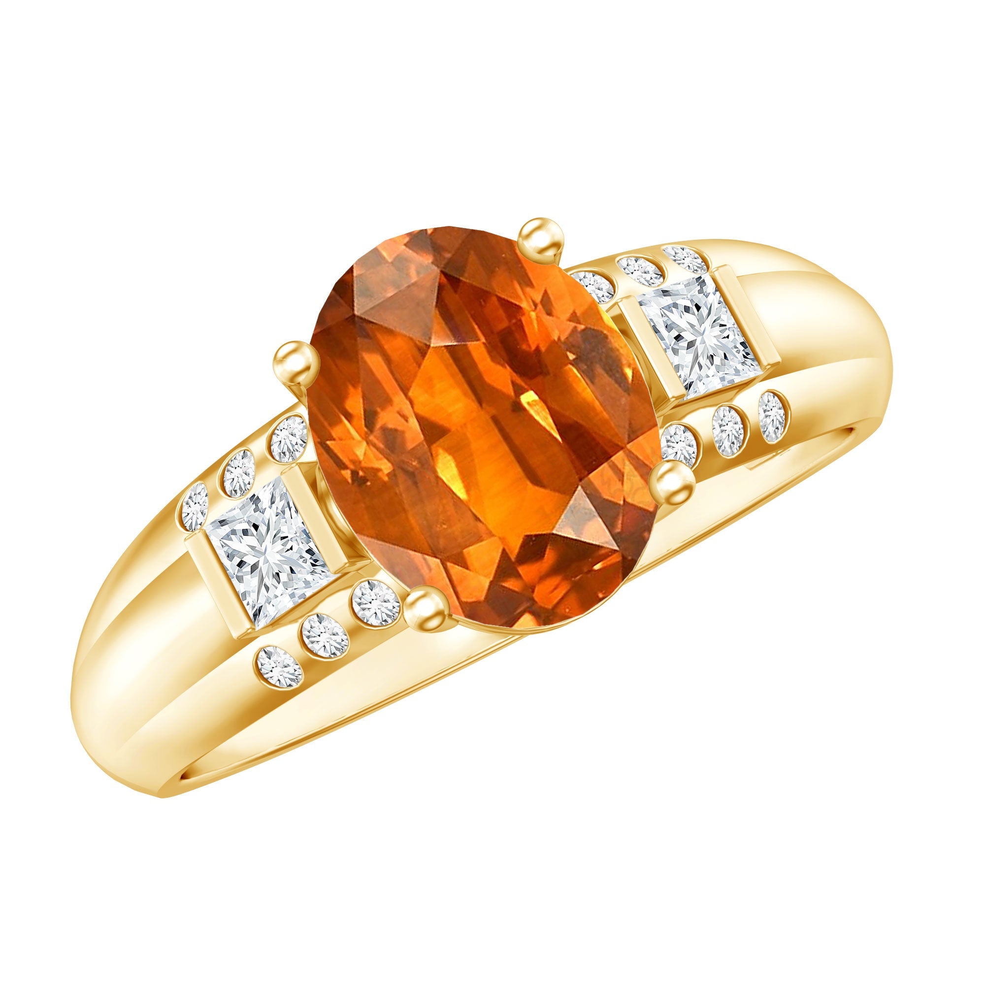 4 Carat Oval Lab Grown Orange Sapphire Statement Engagement Ring with Diamond