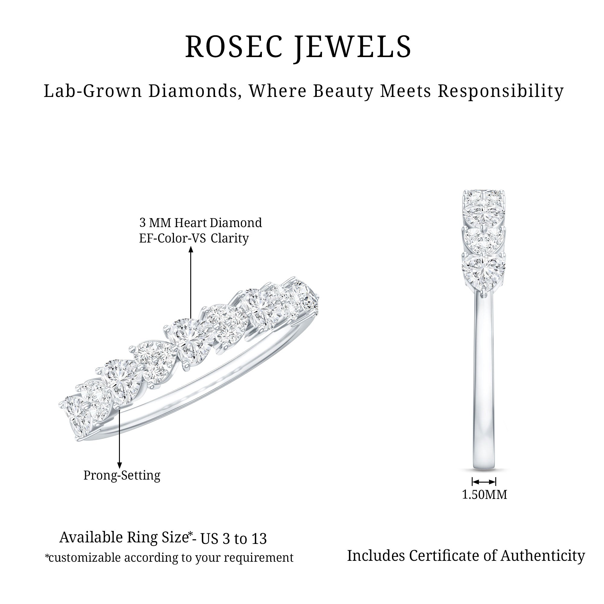 Brilliant Cut Lab Grown Diamond Heart Wedding Band Ring