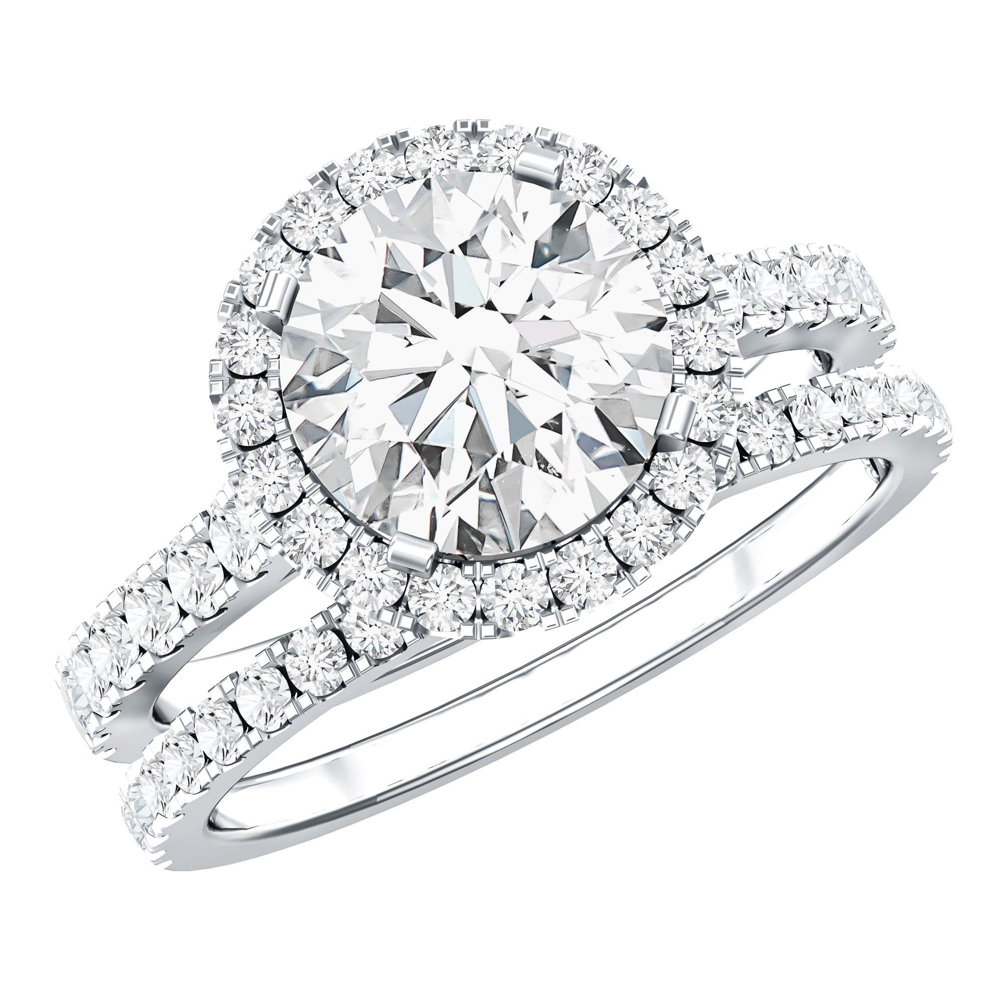 Certified Lab Grown Diamond Halo Ring With Wedding Band