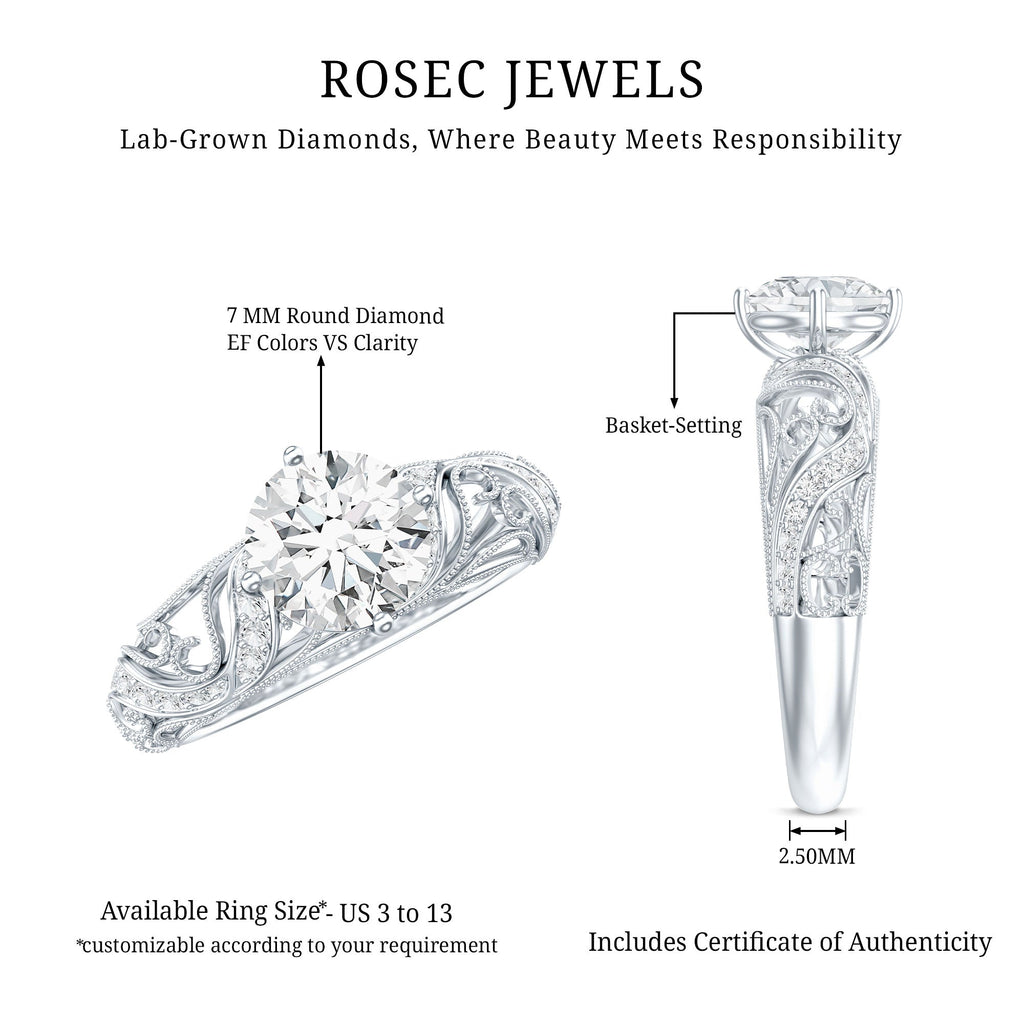 Certified Lab Created Diamond Antique Inspired Engagement Ring