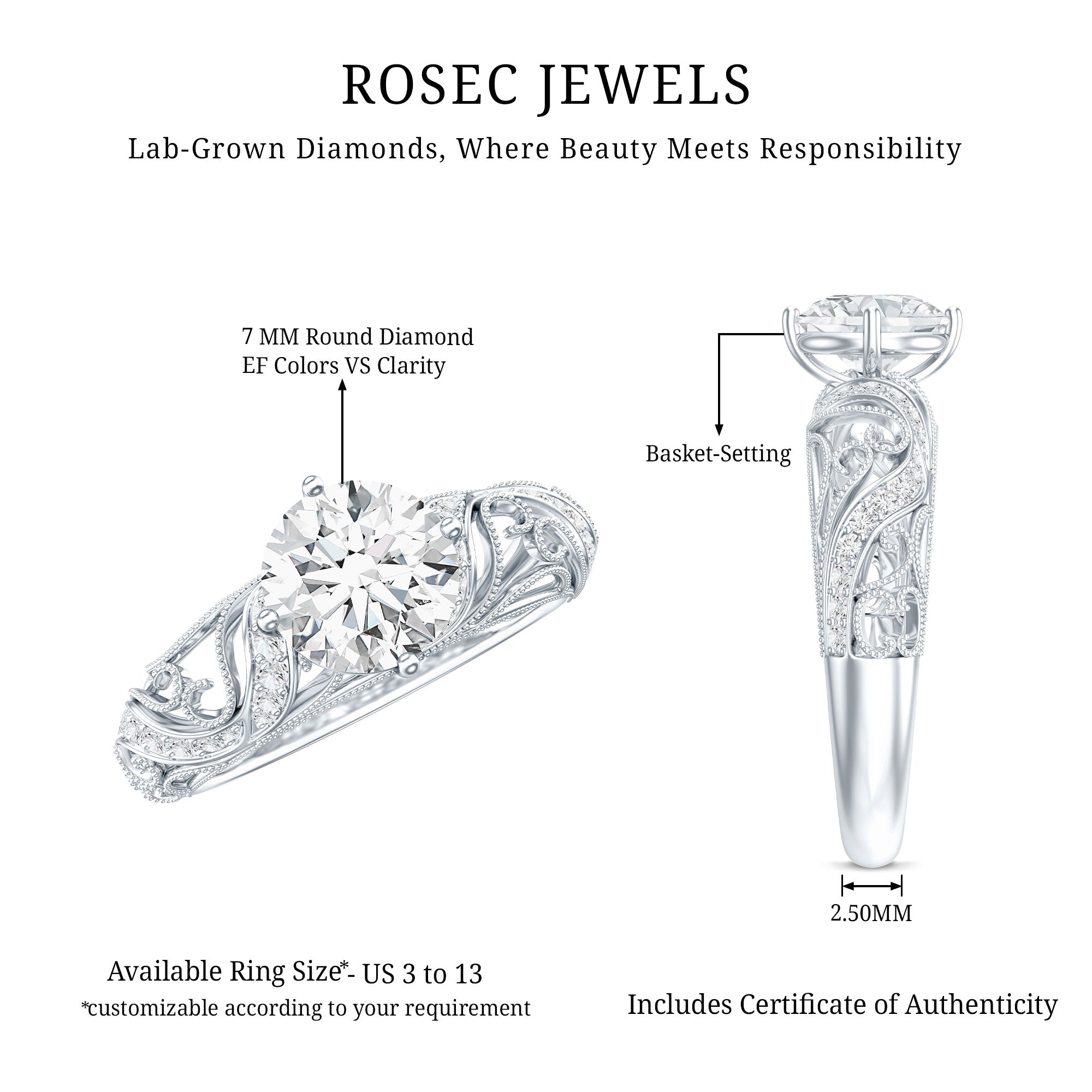 Certified Lab Created Diamond Antique Inspired Engagement Ring