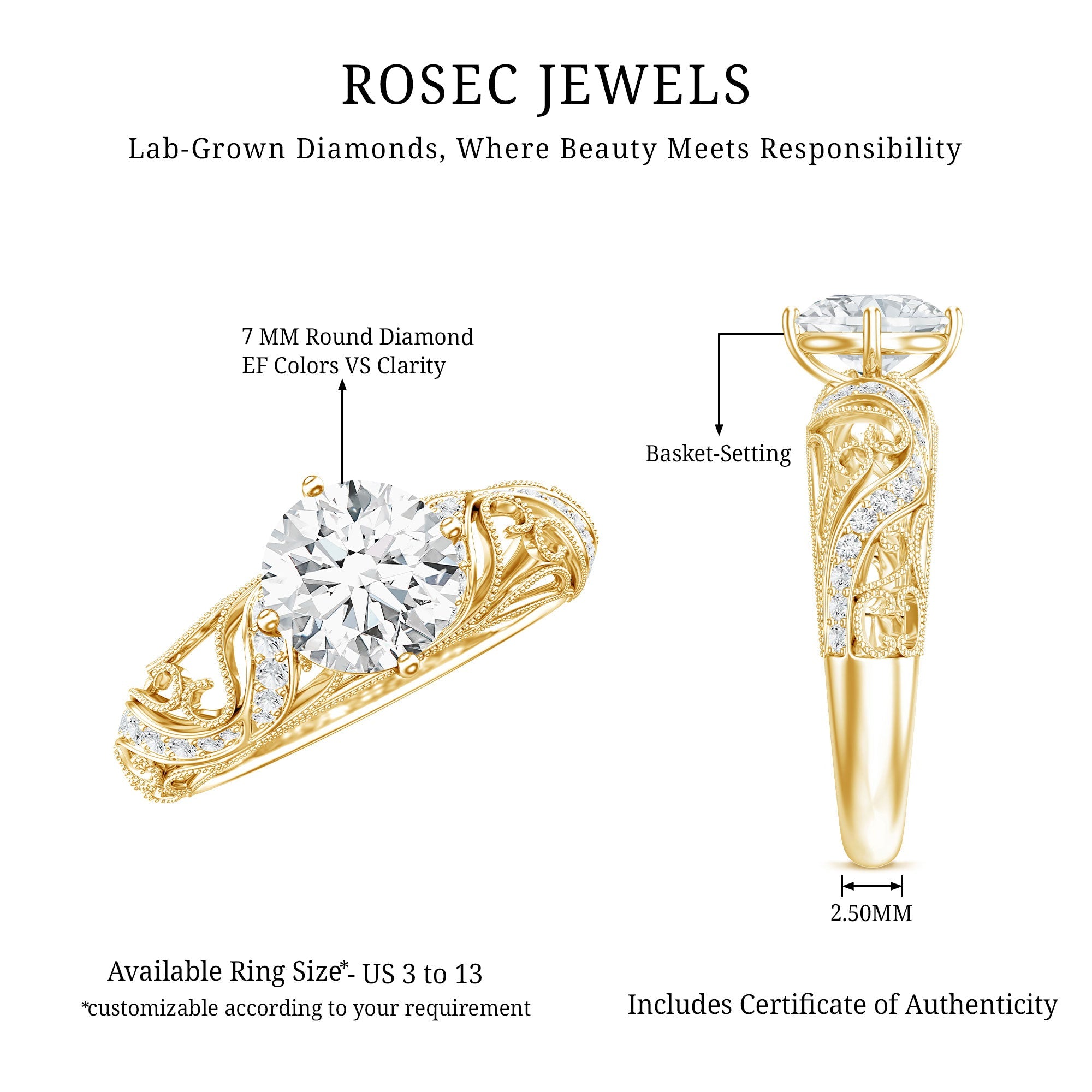 Certified Lab Created Diamond Antique Inspired Engagement Ring