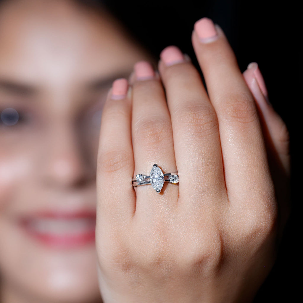 Marquise Cut Lab Grown Diamond Double Band Ring for Women