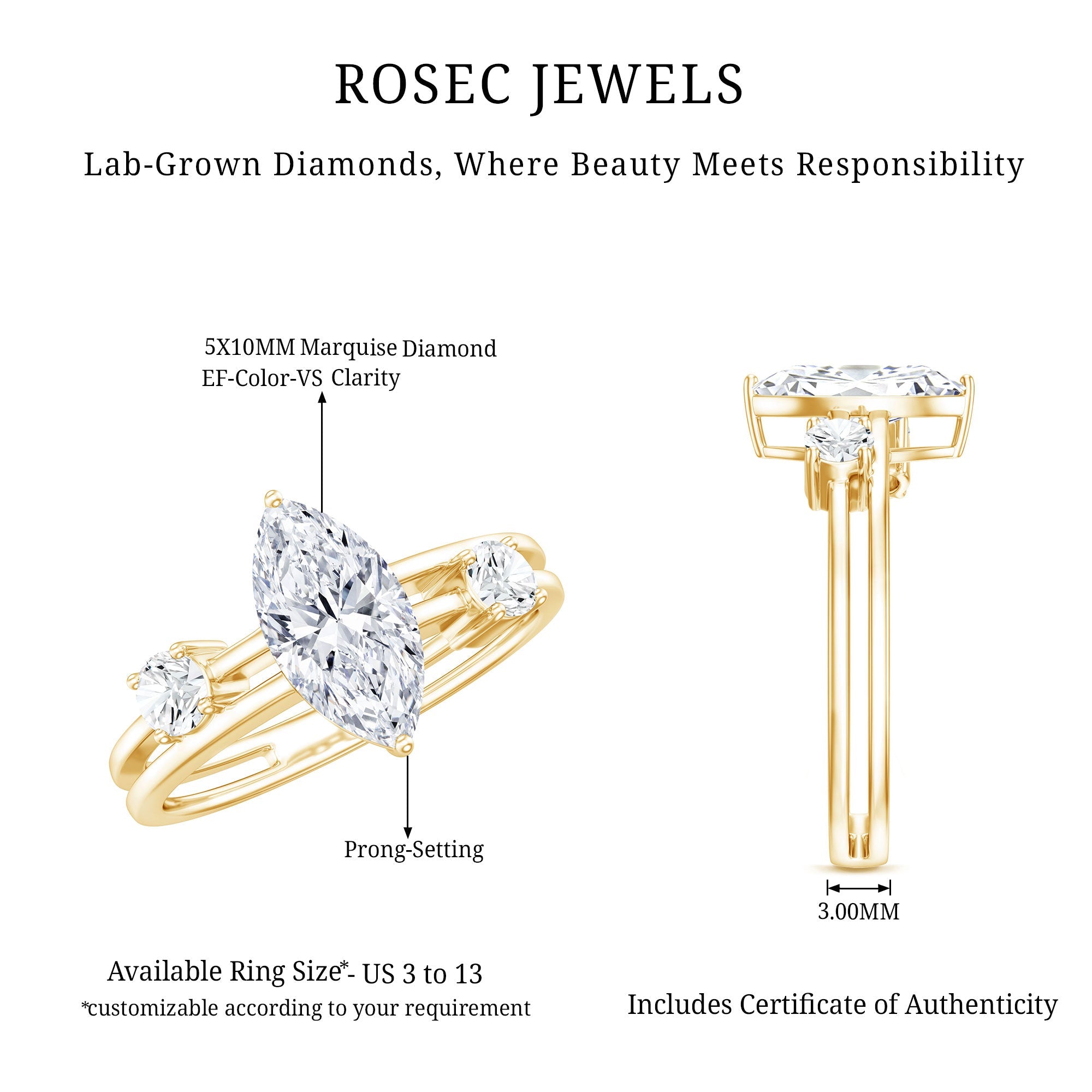 Marquise Cut Lab Grown Diamond Double Band Ring for Women