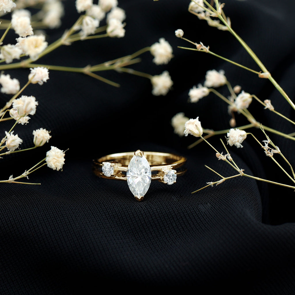 Marquise Cut Lab Grown Diamond Double Band Ring for Women