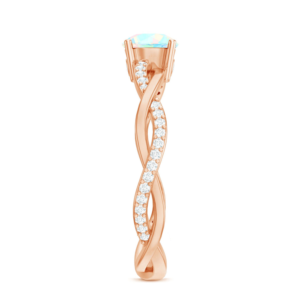 Certified Real Ethiopian Opal Diamond Pre Engagement Ring with Braided Shank