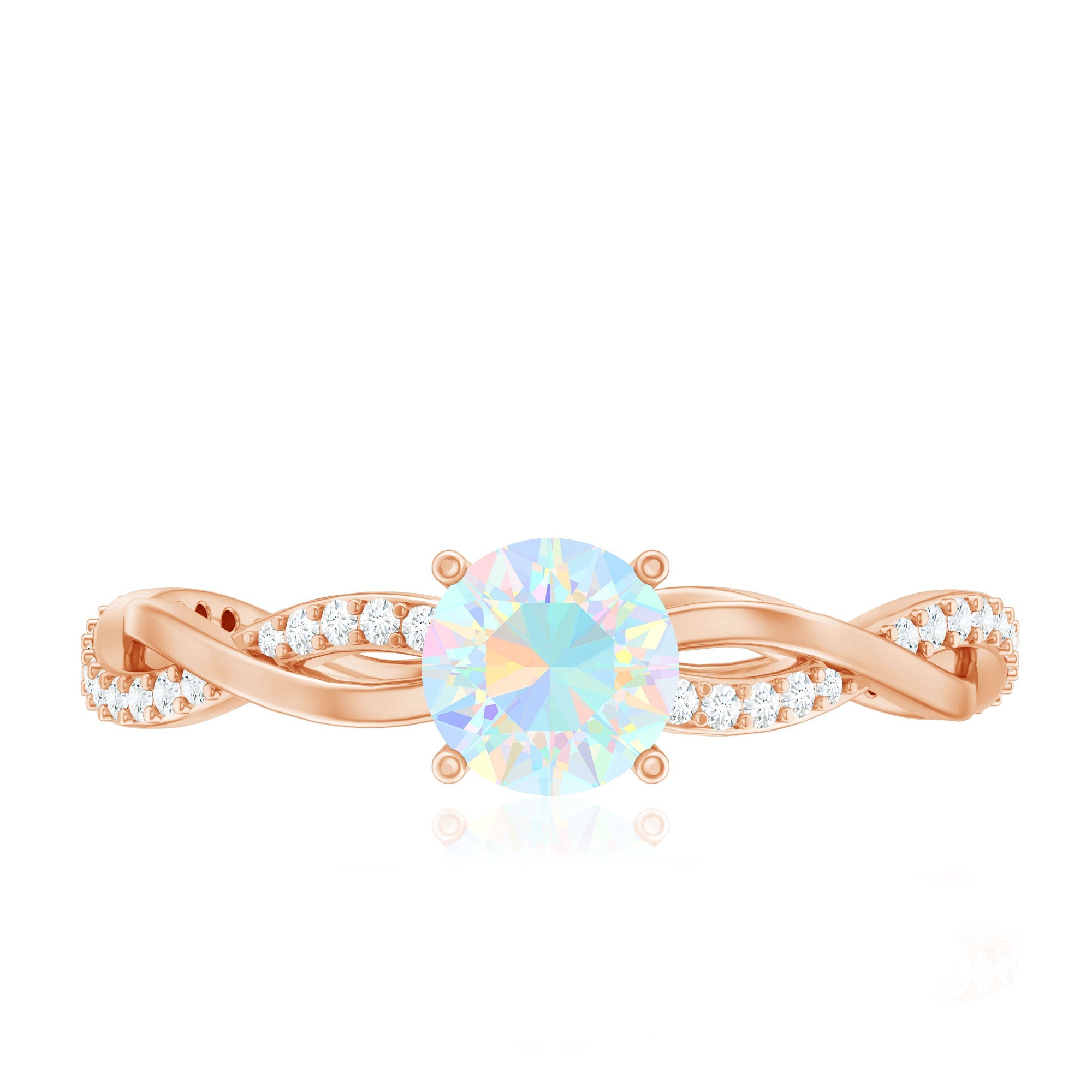 Certified Real Ethiopian Opal Diamond Pre Engagement Ring with Braided Shank