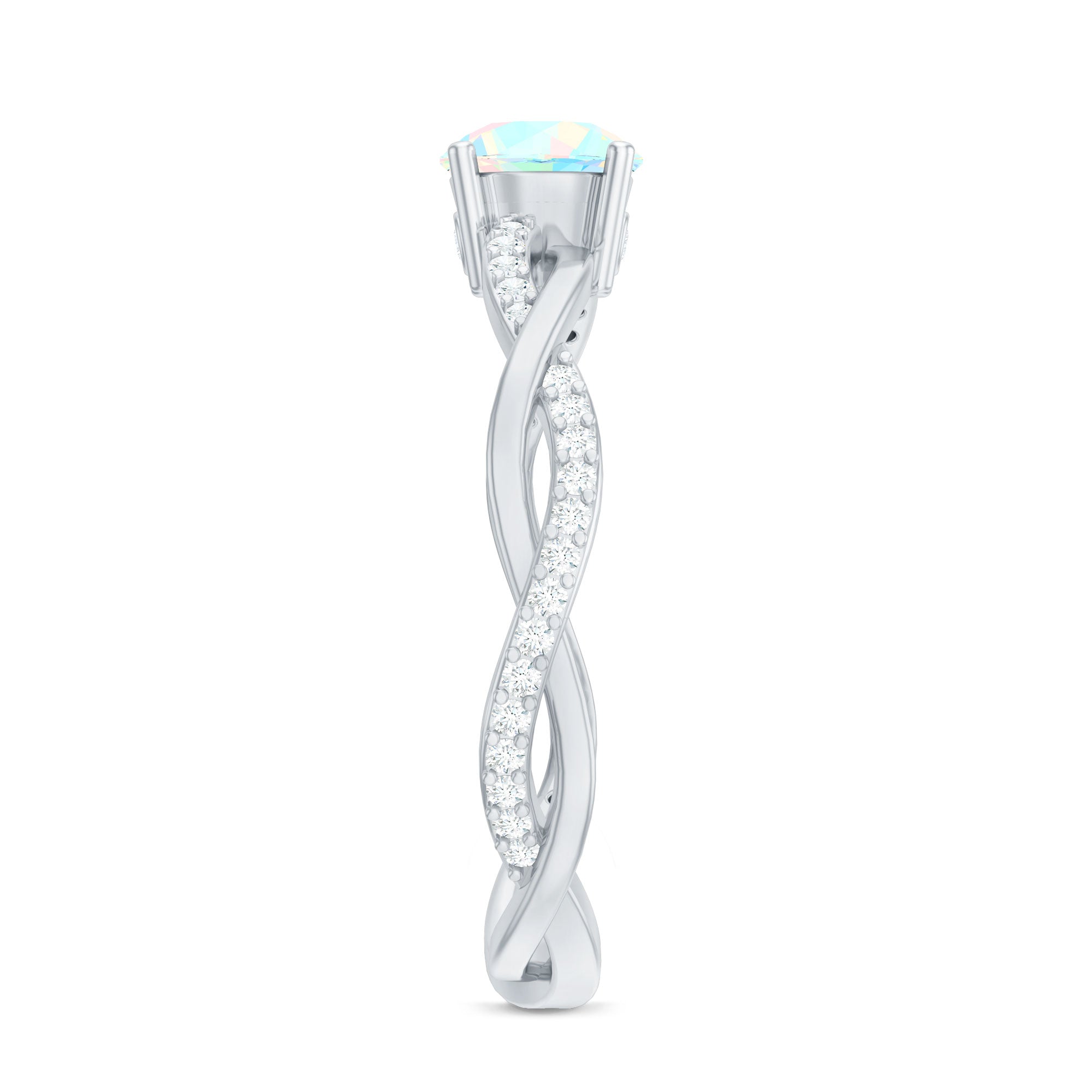 Certified Real Ethiopian Opal Diamond Pre Engagement Ring with Braided Shank