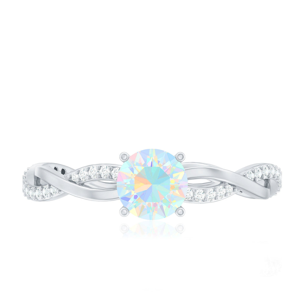 Certified Real Ethiopian Opal Diamond Pre Engagement Ring with Braided Shank