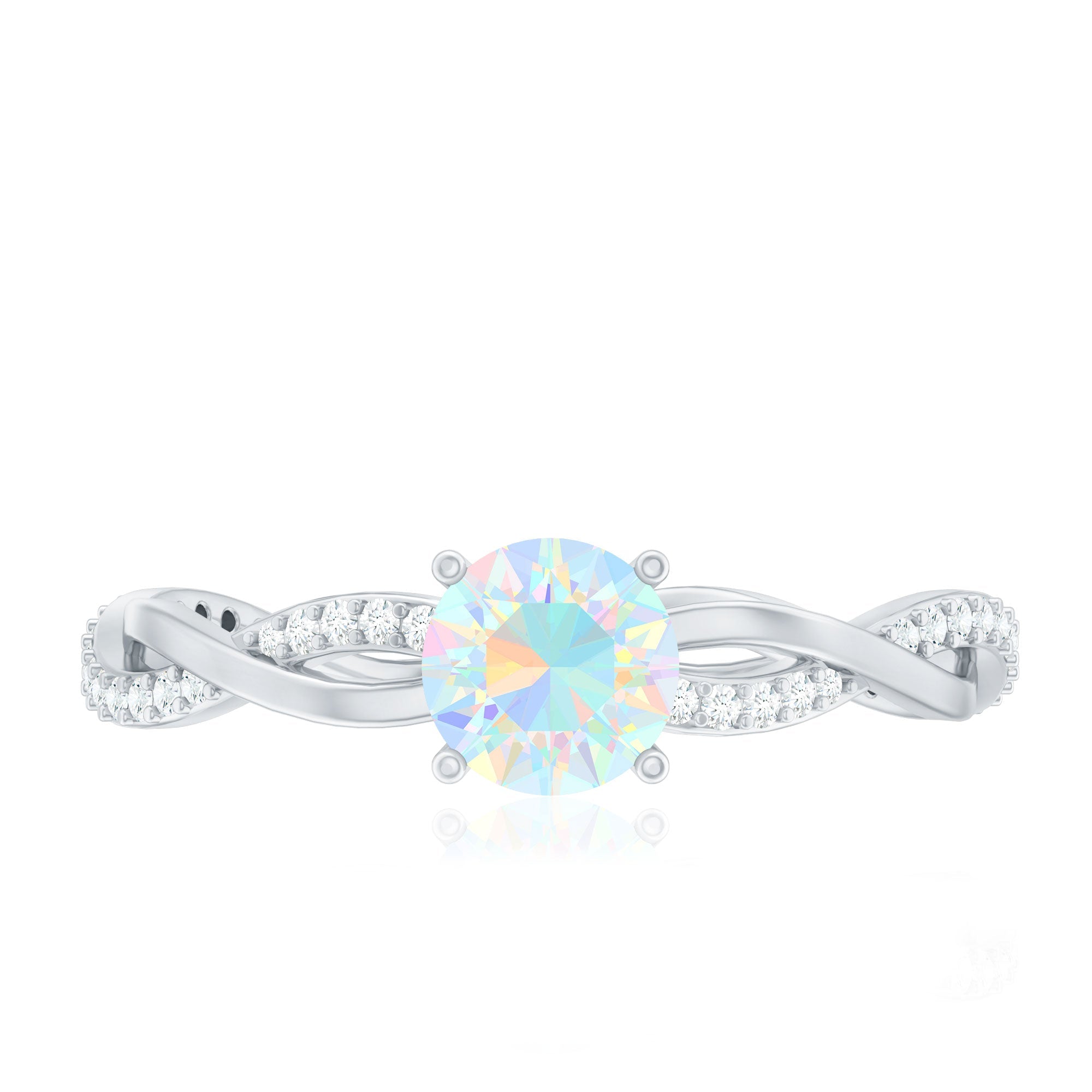 Certified Real Ethiopian Opal Diamond Pre Engagement Ring with Braided Shank