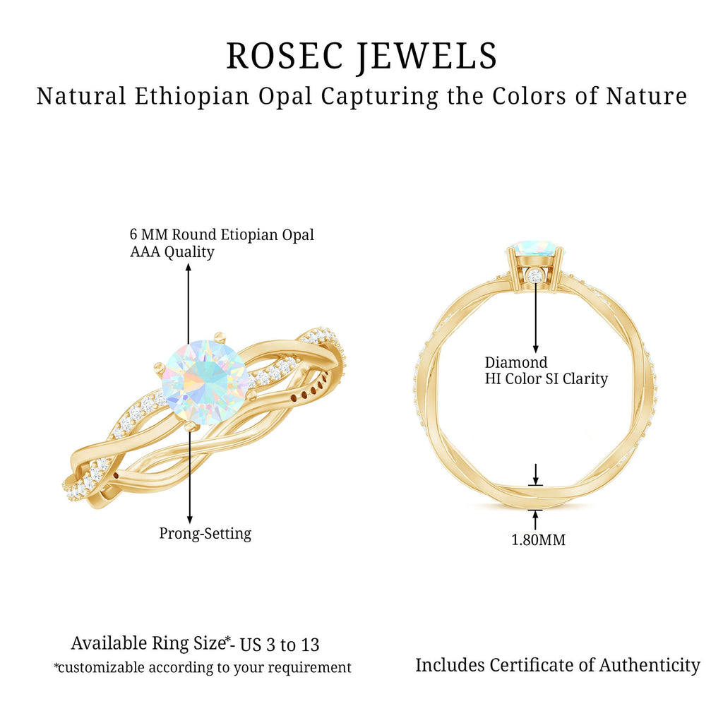 Certified Real Ethiopian Opal Diamond Pre Engagement Ring with Braided Shank