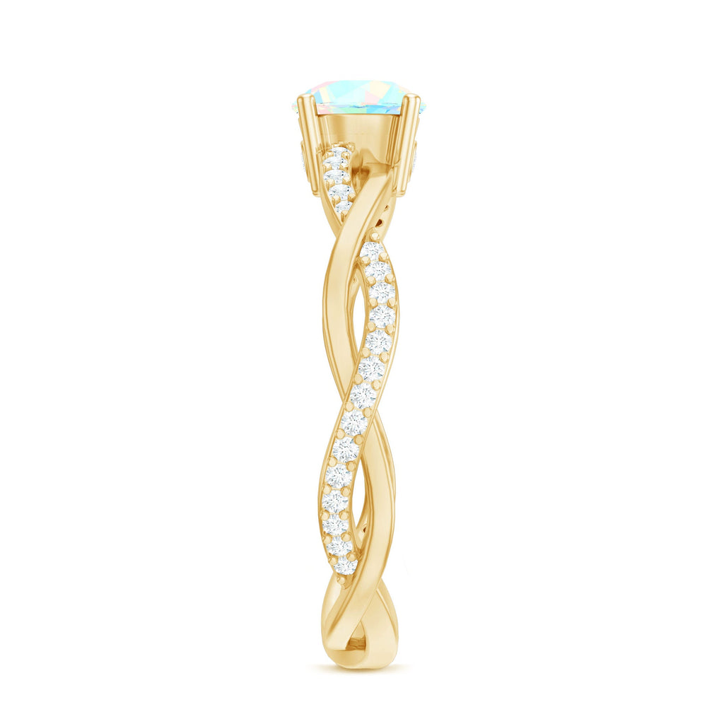 Certified Real Ethiopian Opal Diamond Pre Engagement Ring with Braided Shank