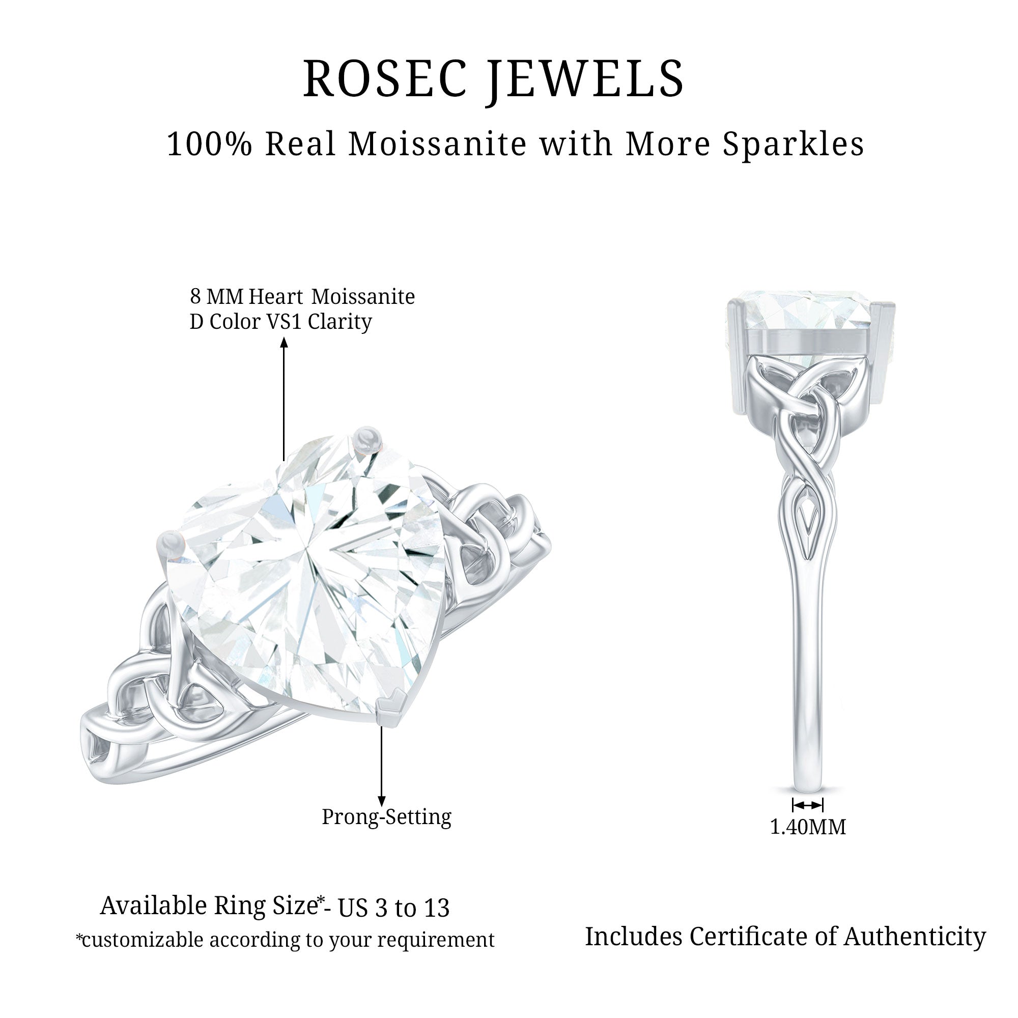 Heart Shaped Moissanite Celtic Engagement Ring
