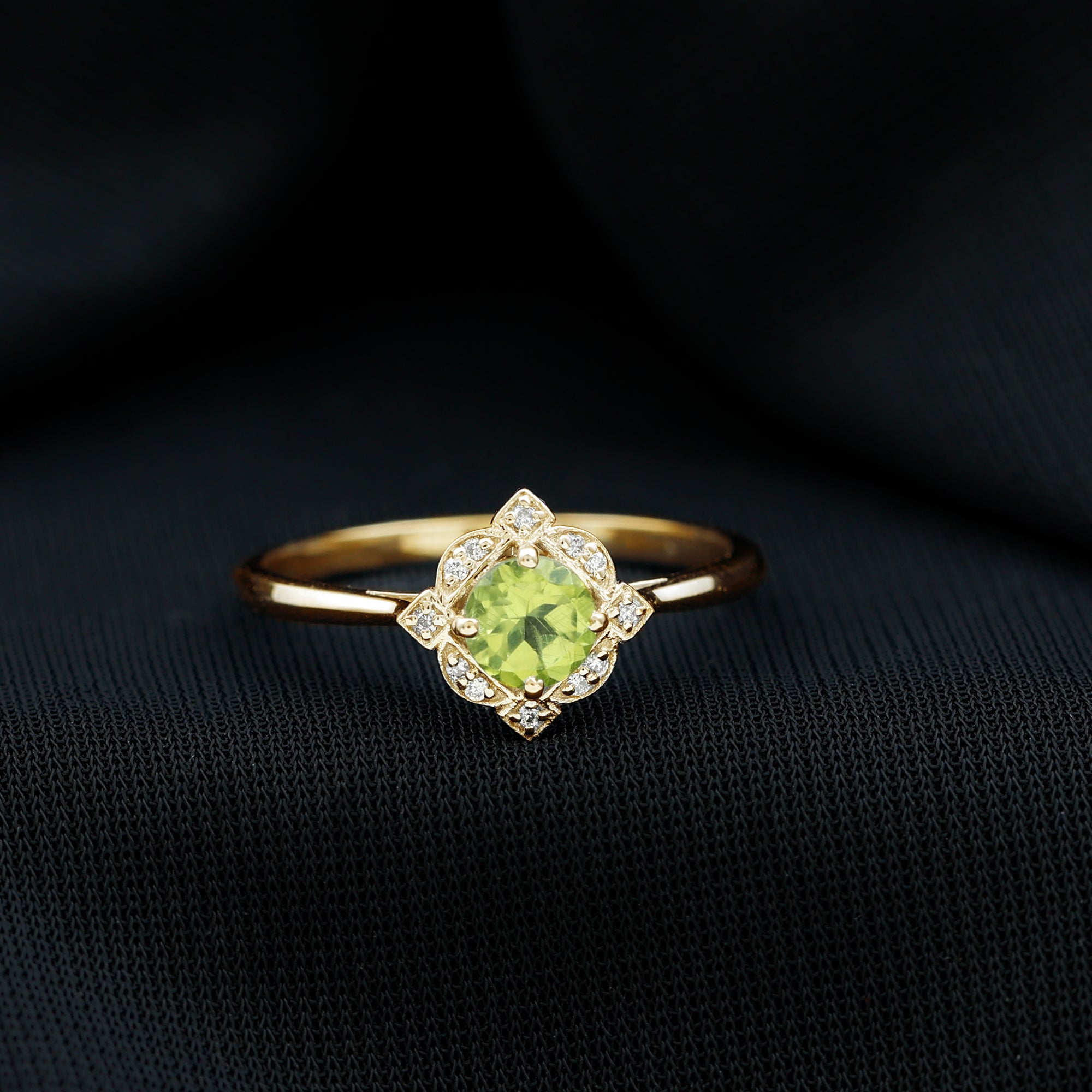 Genuine Half Carat Peridot Vintage Engagement Ring with Diamond Halo