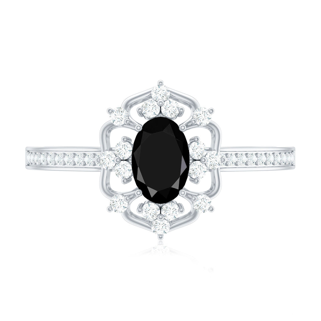 Certified 4X6mm Black Onyx Vintage Inspired Engagement Ring with Diamond