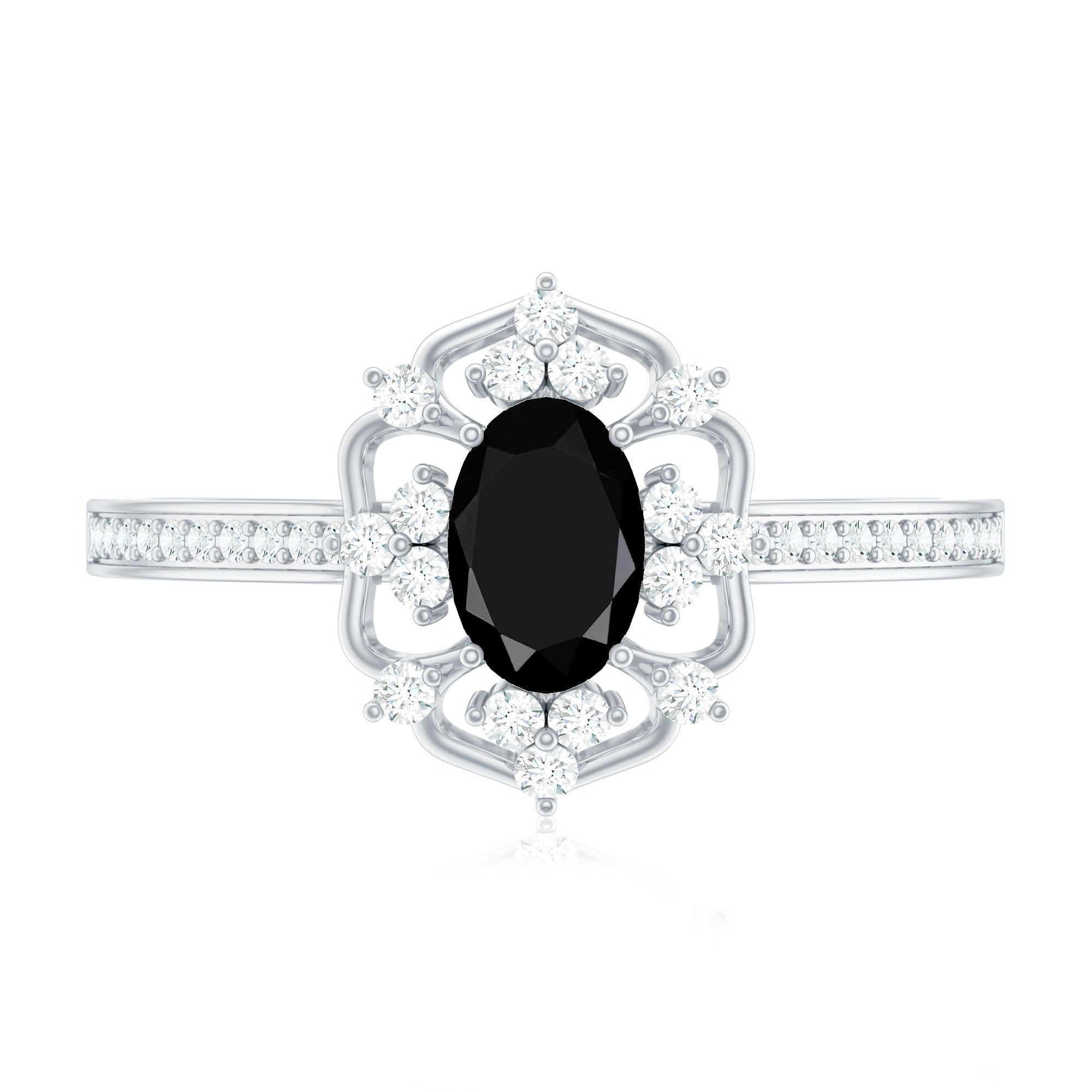 Certified 4X6mm Black Onyx Vintage Inspired Engagement Ring with Diamond