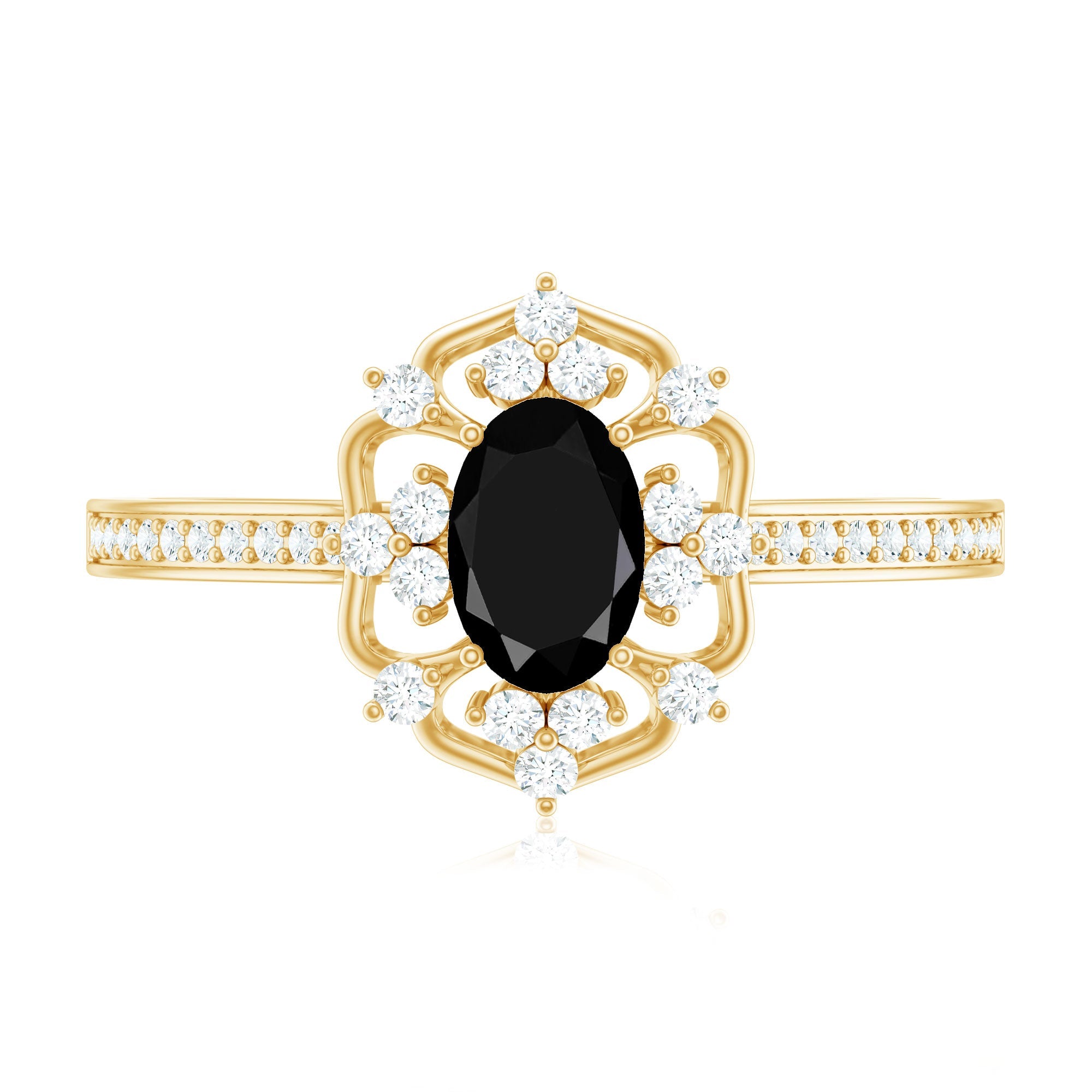 Certified 4X6mm Black Onyx Vintage Inspired Engagement Ring with Diamond