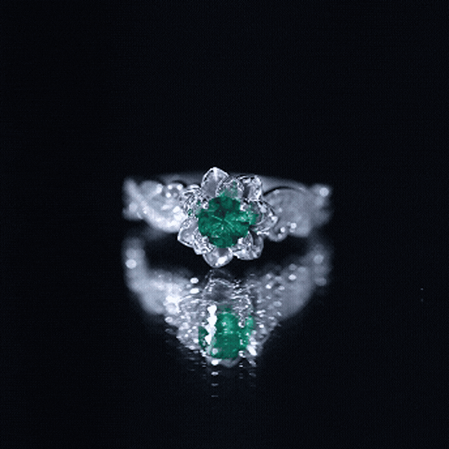 Lab Created Emerald and Diamond Flower Engagement Ring in Silver