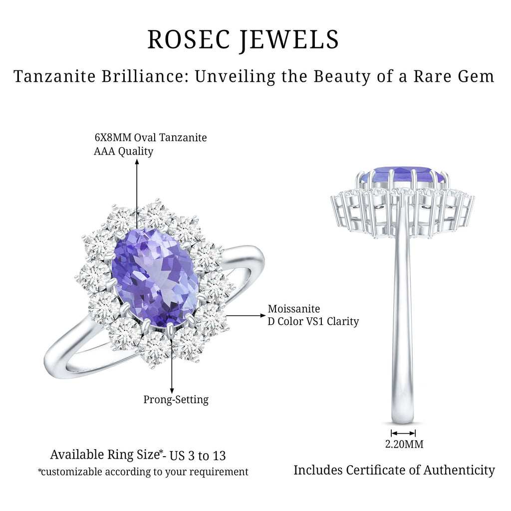 Genuine 1.3 Carat Oval Cut Tanzanite Huge Engagement Ring in Silver