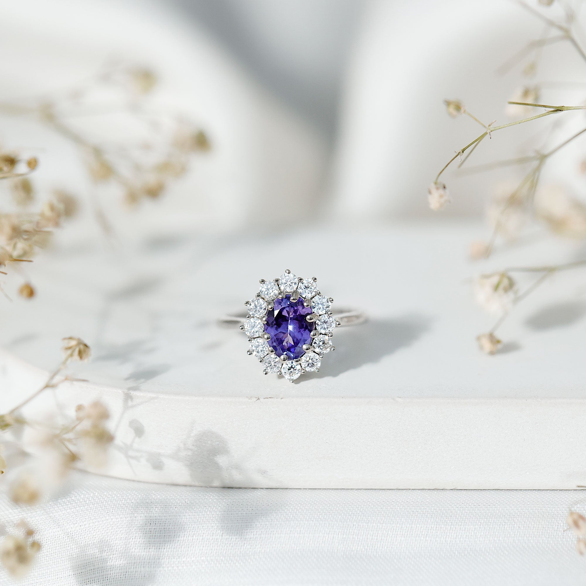 Genuine 1.3 Carat Oval Cut Tanzanite Huge Engagement Ring in Silver
