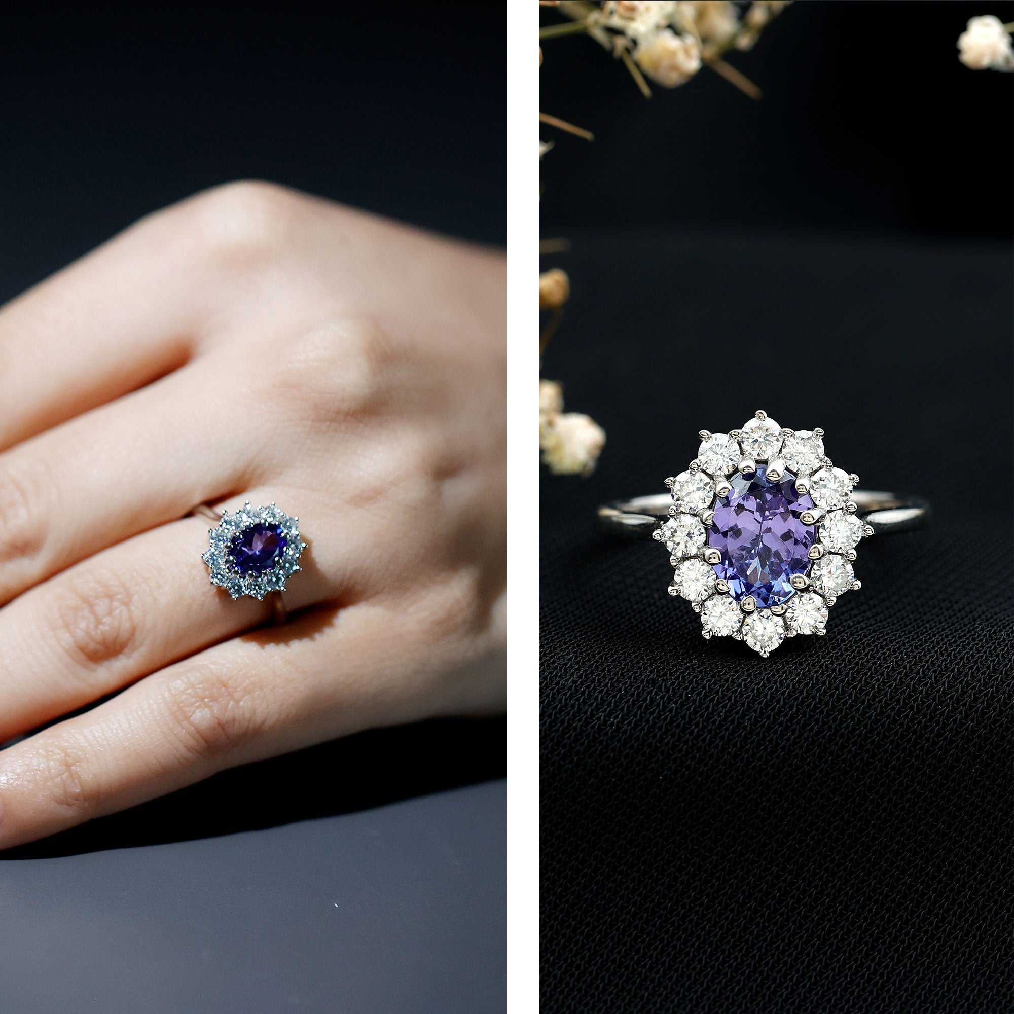 Genuine 1.3 Carat Oval Cut Tanzanite Huge Engagement Ring in Silver