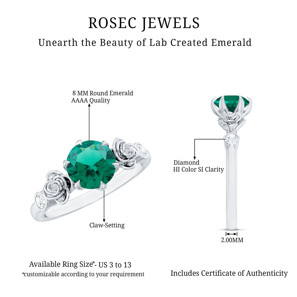 Certified 8 mm Lab Grown Emerald Diamond Engagement Ring with Flower