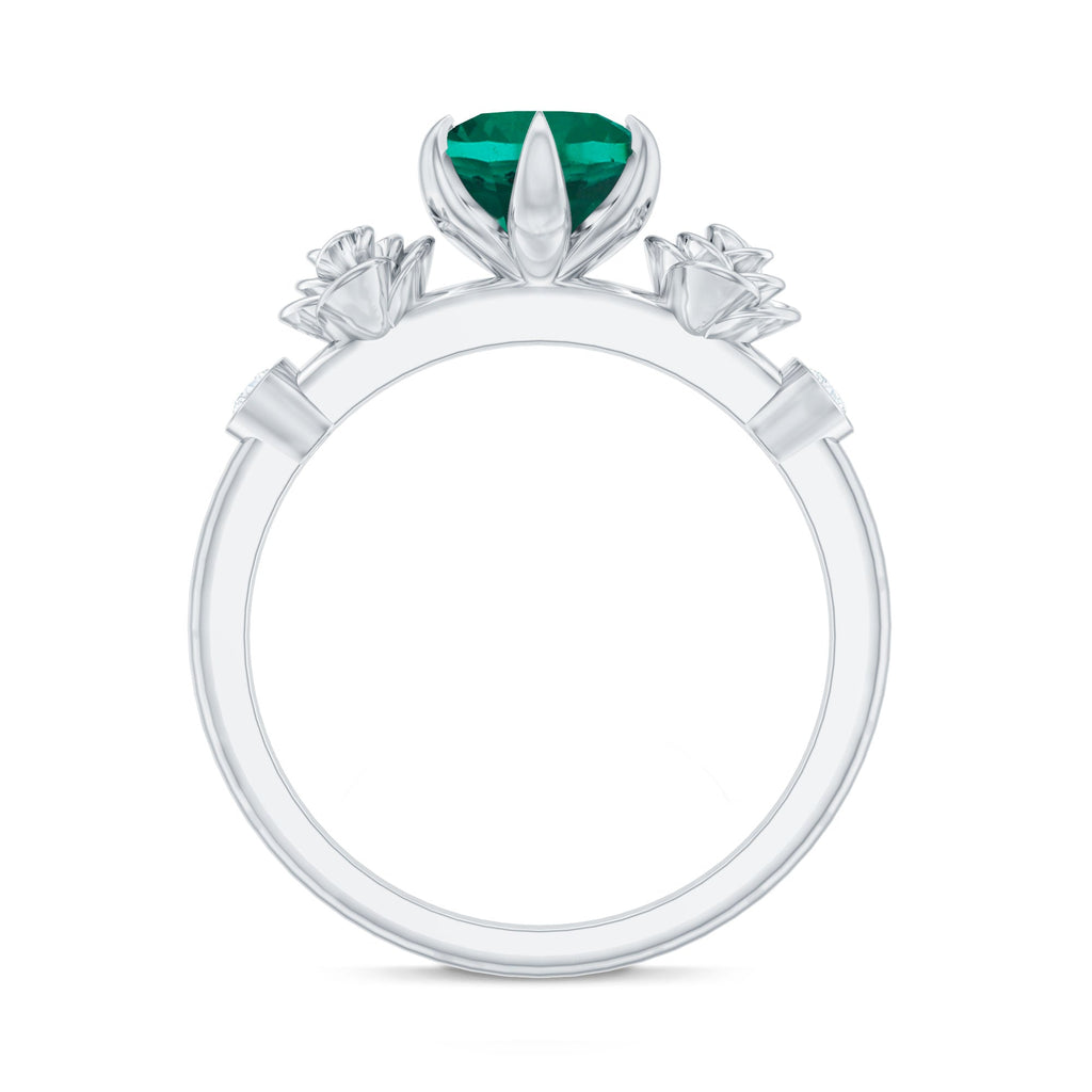 Certified 8 mm Lab Grown Emerald Diamond Engagement Ring with Flower