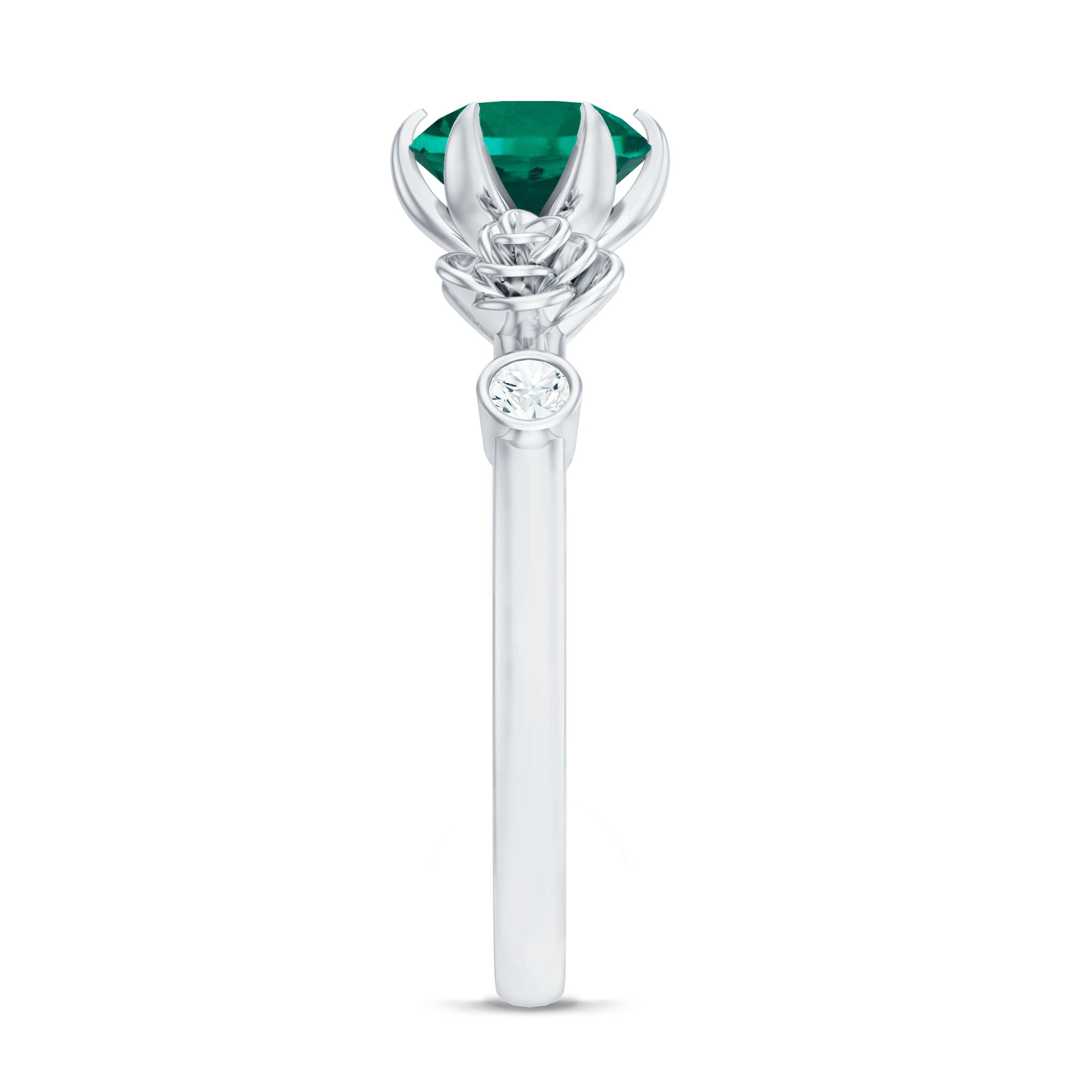 Certified 8 mm Lab Grown Emerald Diamond Engagement Ring with Flower