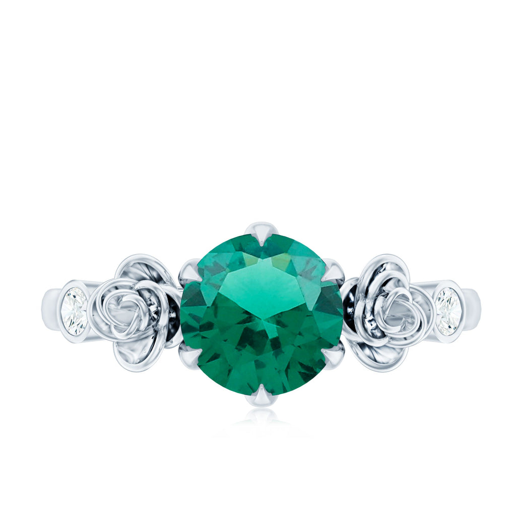 Certified 8 mm Lab Grown Emerald Diamond Engagement Ring with Flower