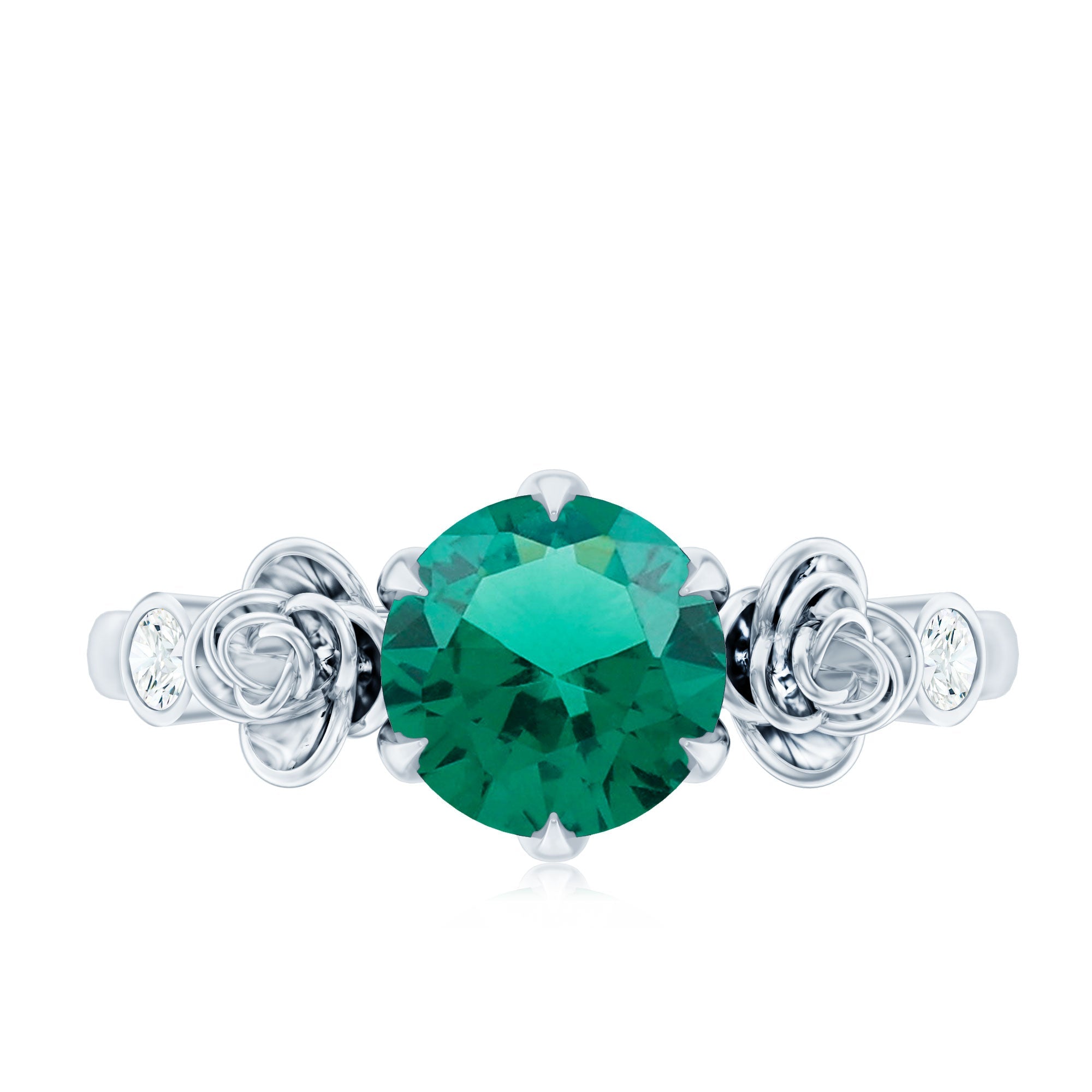 Certified 8 mm Lab Grown Emerald Diamond Engagement Ring with Flower