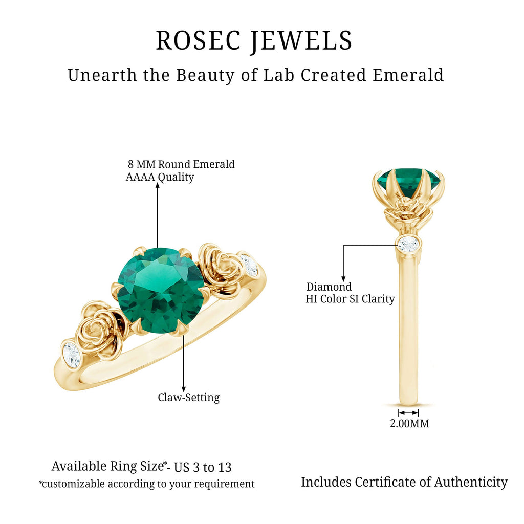 Certified 8 mm Lab Grown Emerald Diamond Engagement Ring with Flower