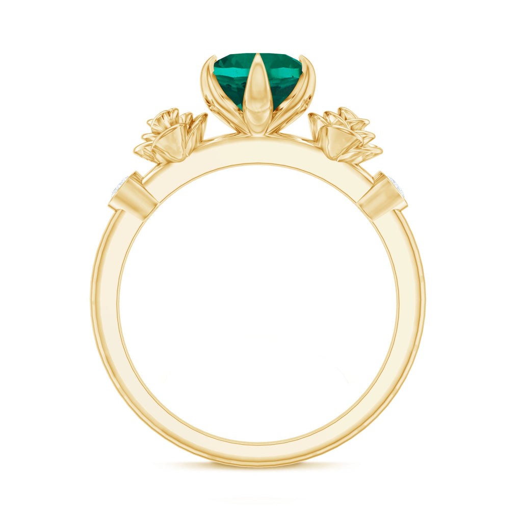 Certified 8 mm Lab Grown Emerald Diamond Engagement Ring with Flower