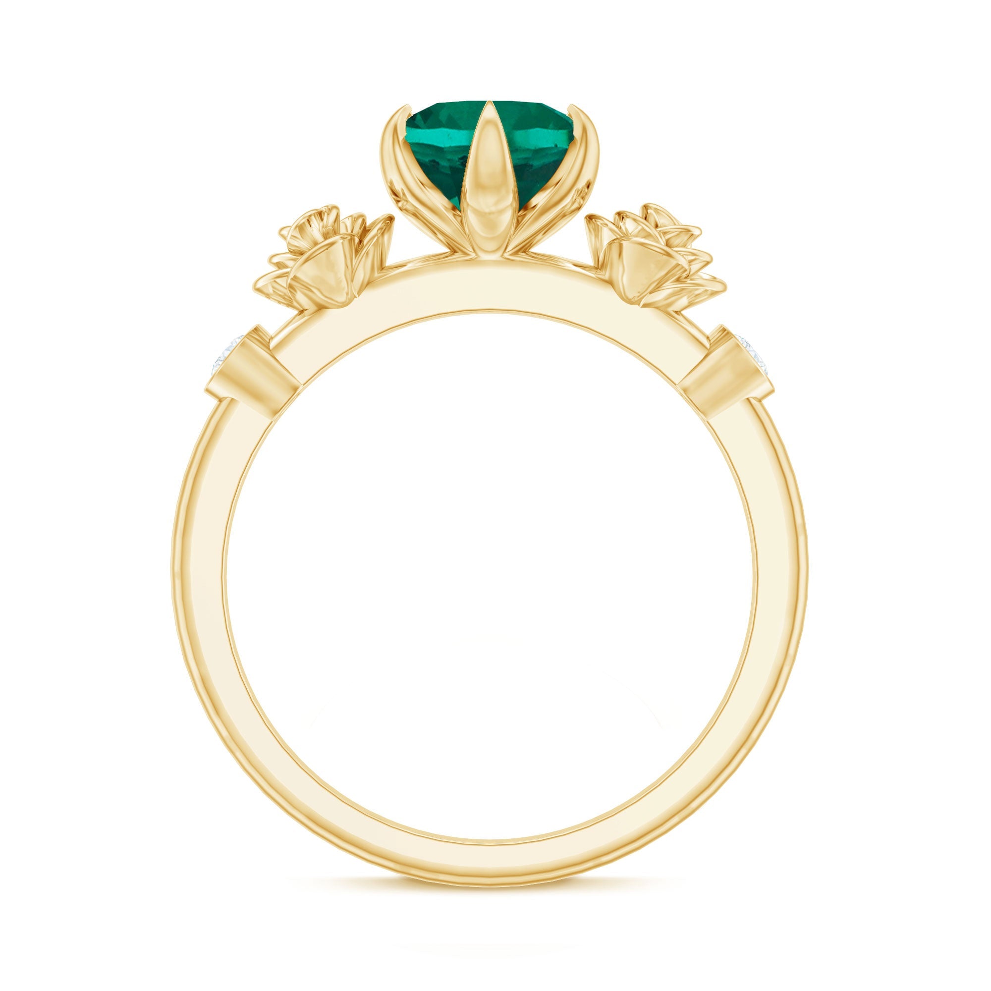 Certified 8 mm Lab Grown Emerald Diamond Engagement Ring with Flower