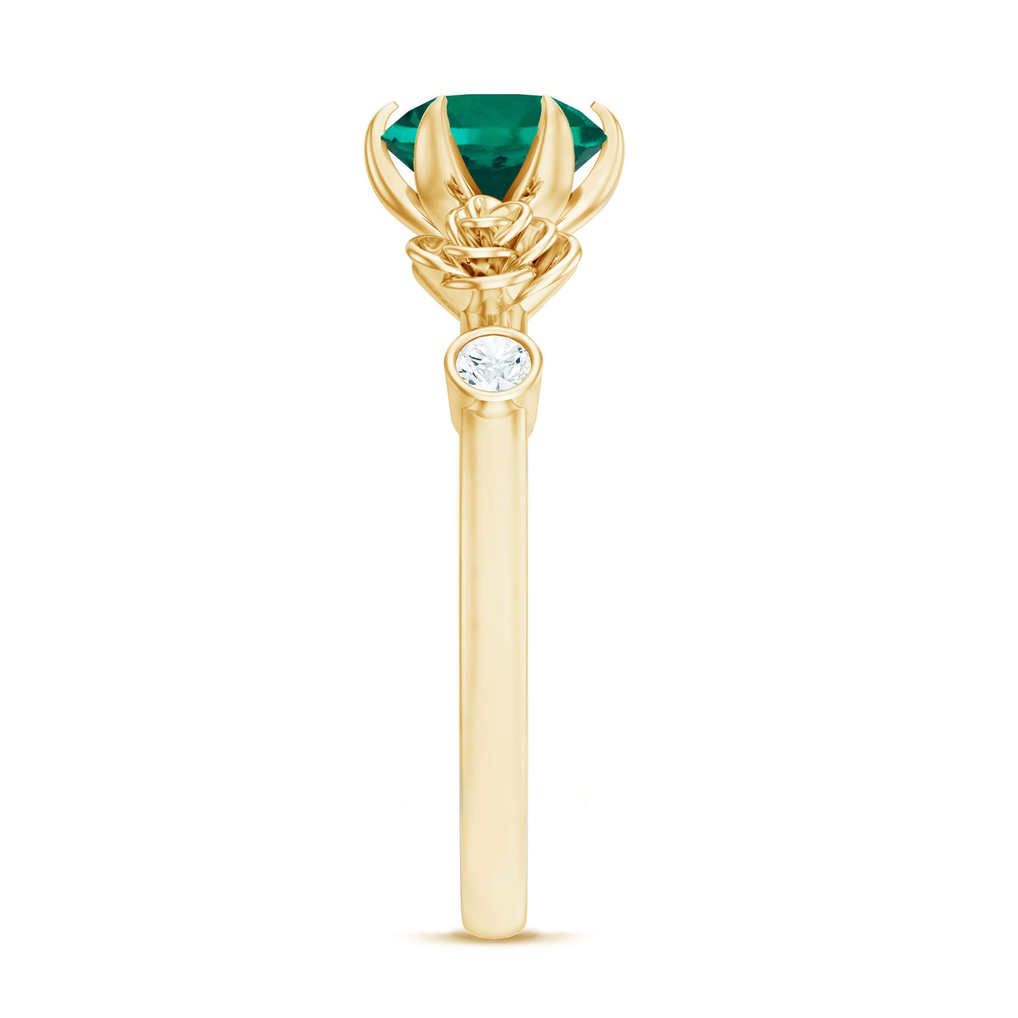 Certified 8 mm Lab Grown Emerald Diamond Engagement Ring with Flower
