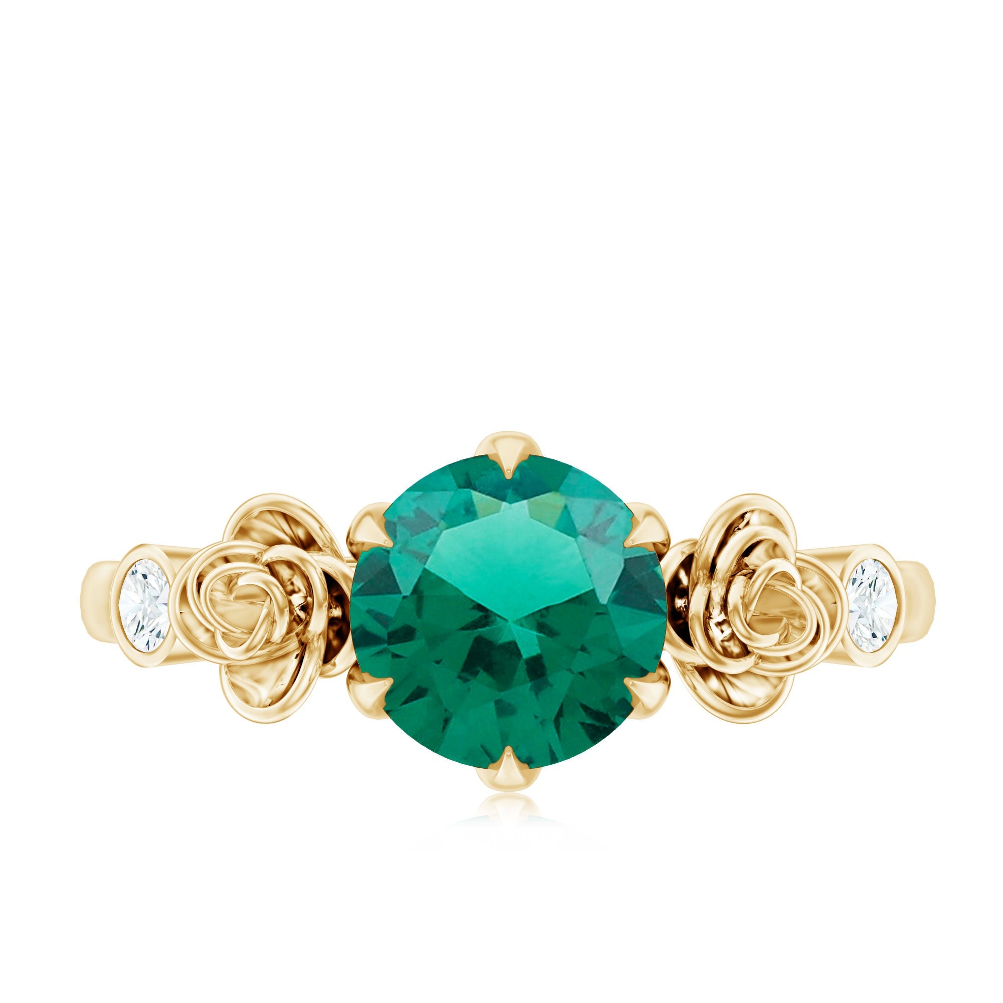 Certified 8 mm Lab Grown Emerald Diamond Engagement Ring with Flower