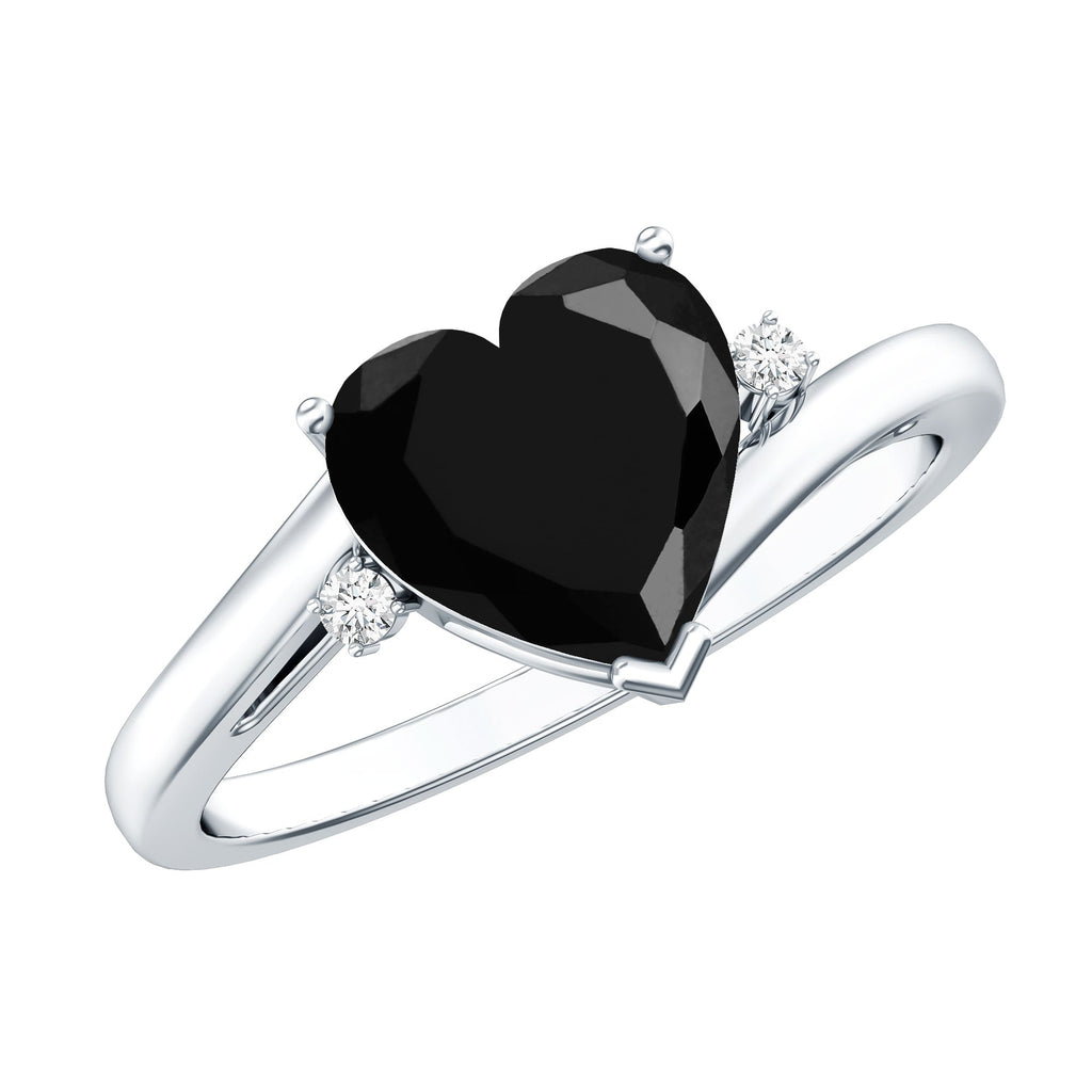 Certified 2.4 Carat Lab Grown Black and White Diamond Heart Engagement Ring with Bypass Shank