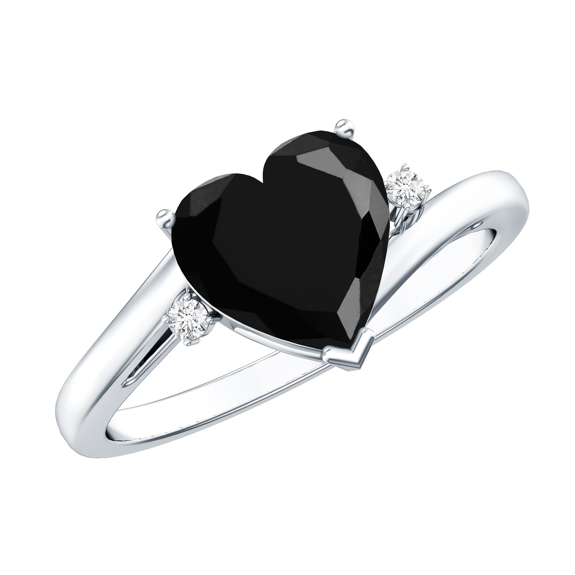 Certified 2.4 Carat Lab Grown Black and White Diamond Heart Engagement Ring with Bypass Shank