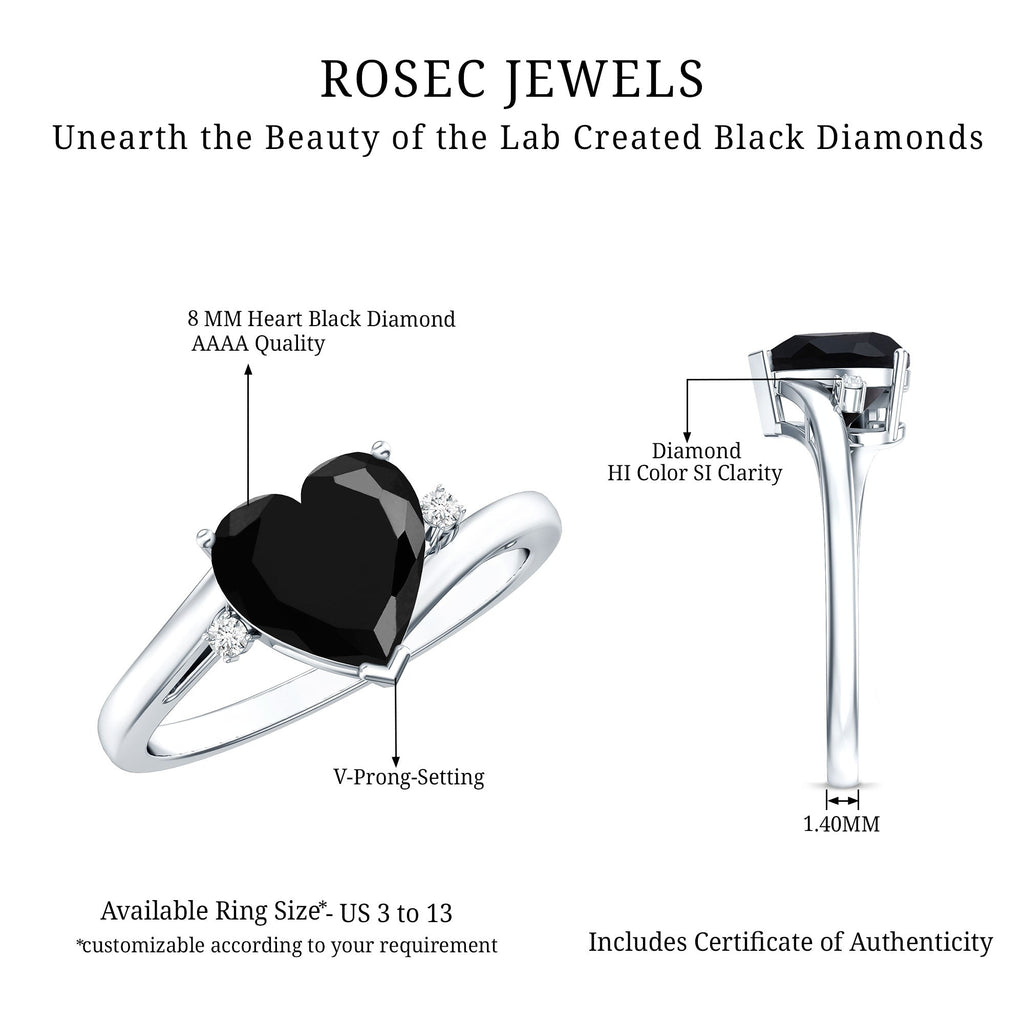 Certified 2.4 Carat Lab Grown Black and White Diamond Heart Engagement Ring with Bypass Shank