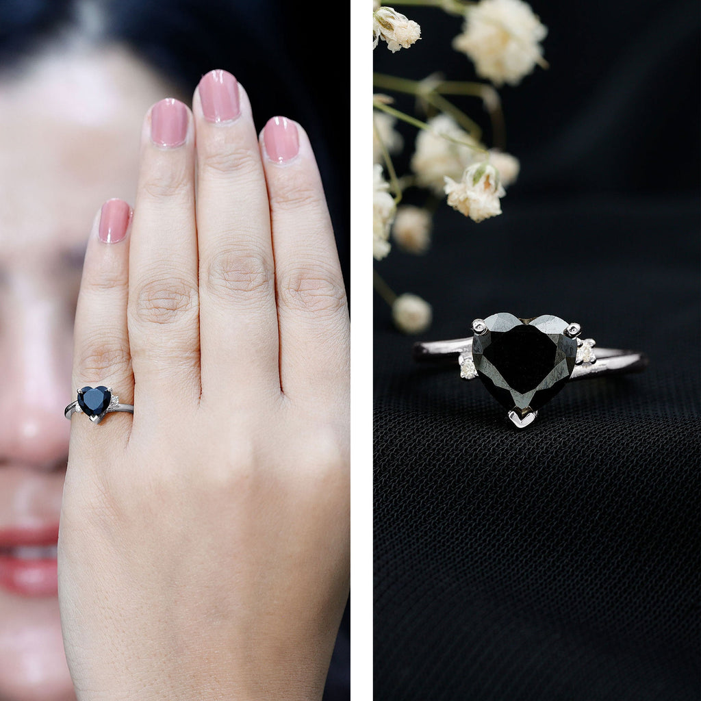 Certified 2.4 Carat Lab Grown Black and White Diamond Heart Engagement Ring with Bypass Shank
