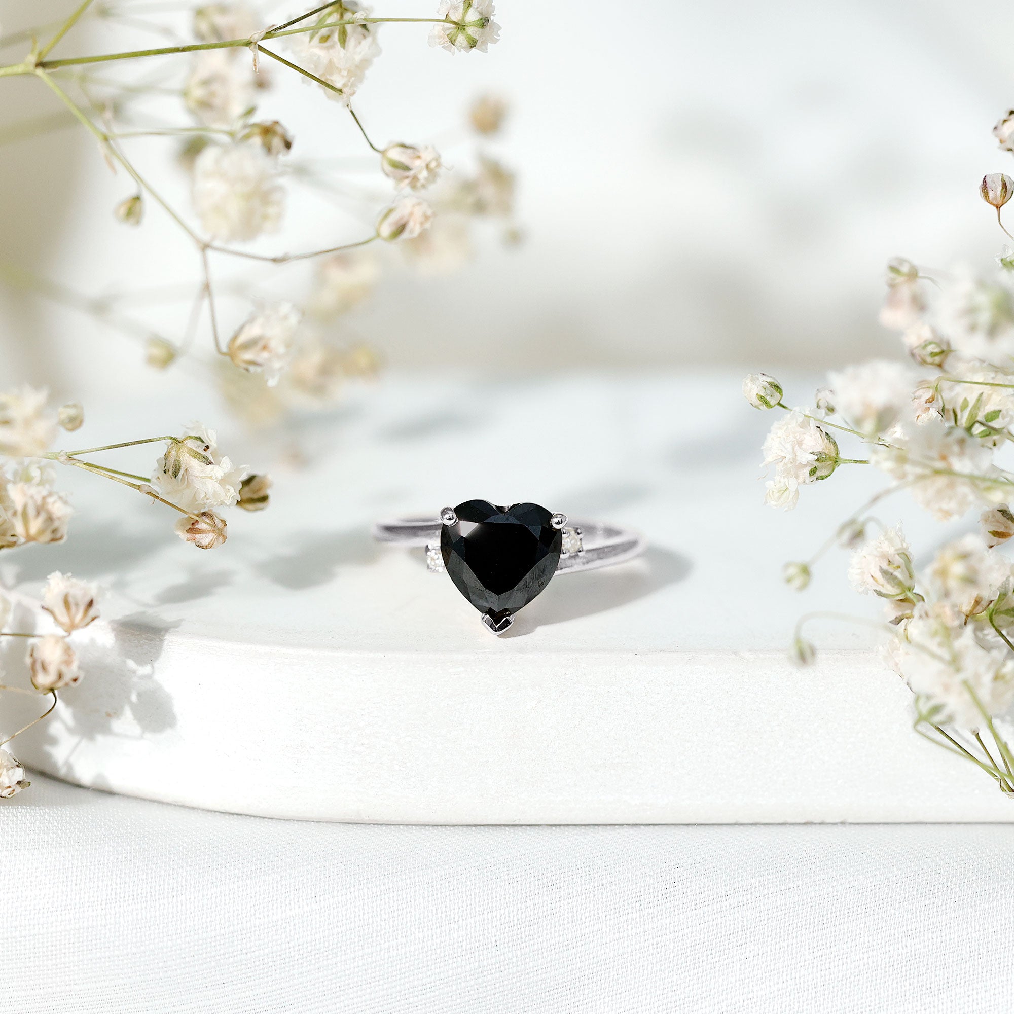 Certified 2.4 Carat Lab Grown Black and White Diamond Heart Engagement Ring with Bypass Shank